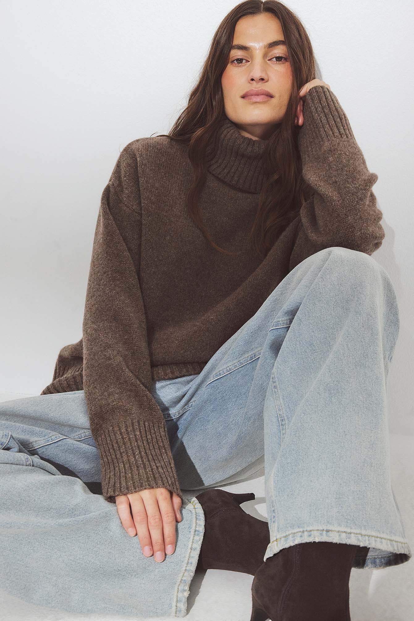 Knitted Wool Turtleneck Sweater Brown | NA-KD
