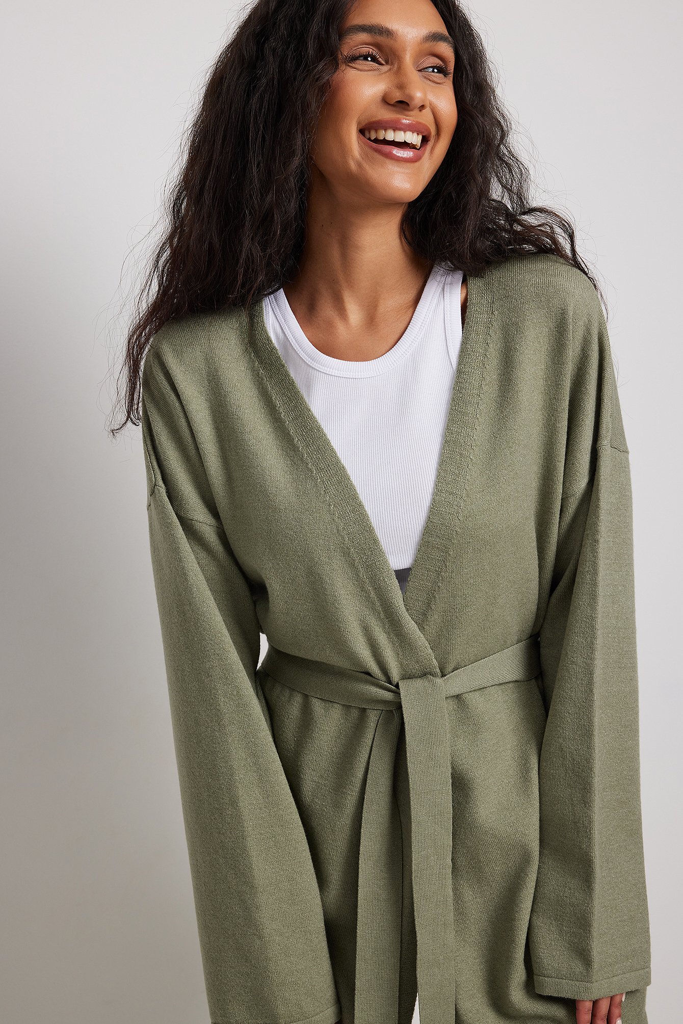 Knitted Wrap Cardigan Green NAKD