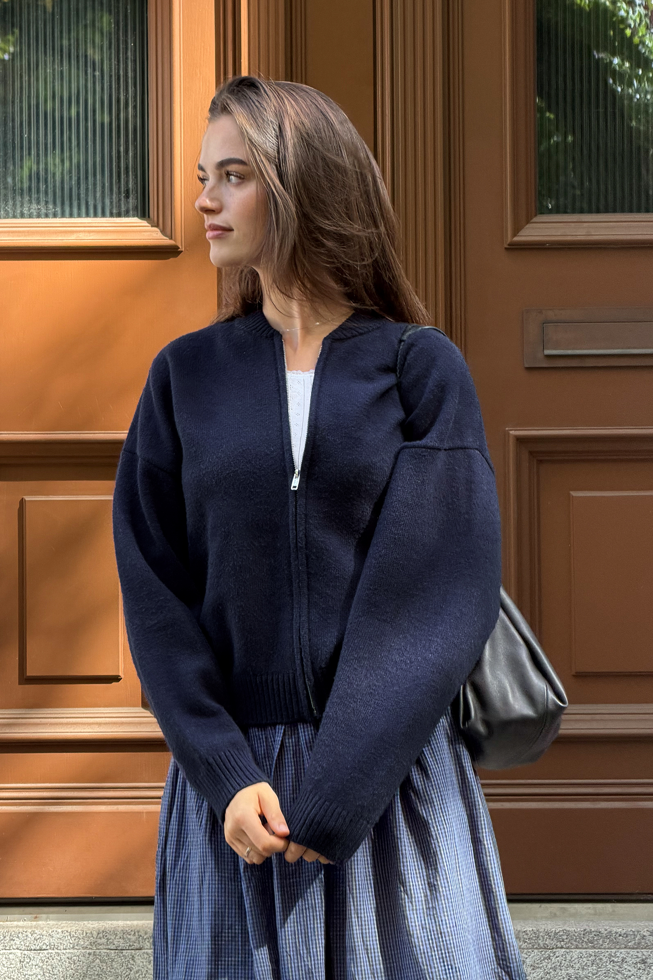 Knitted Zip Detail Sweater Navy | NA-KD