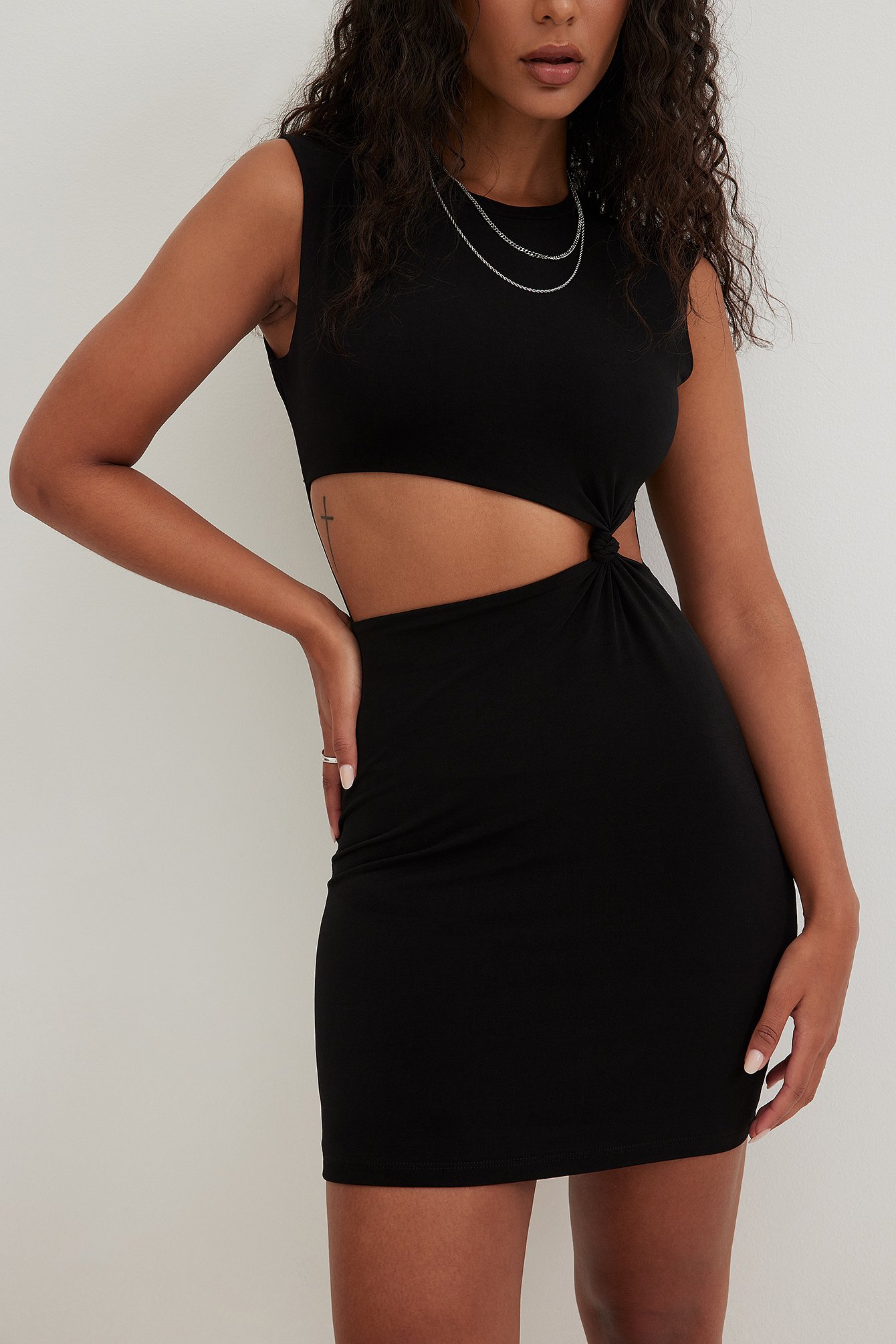Black Mini-Jersey-Kleid mit Knotendetail