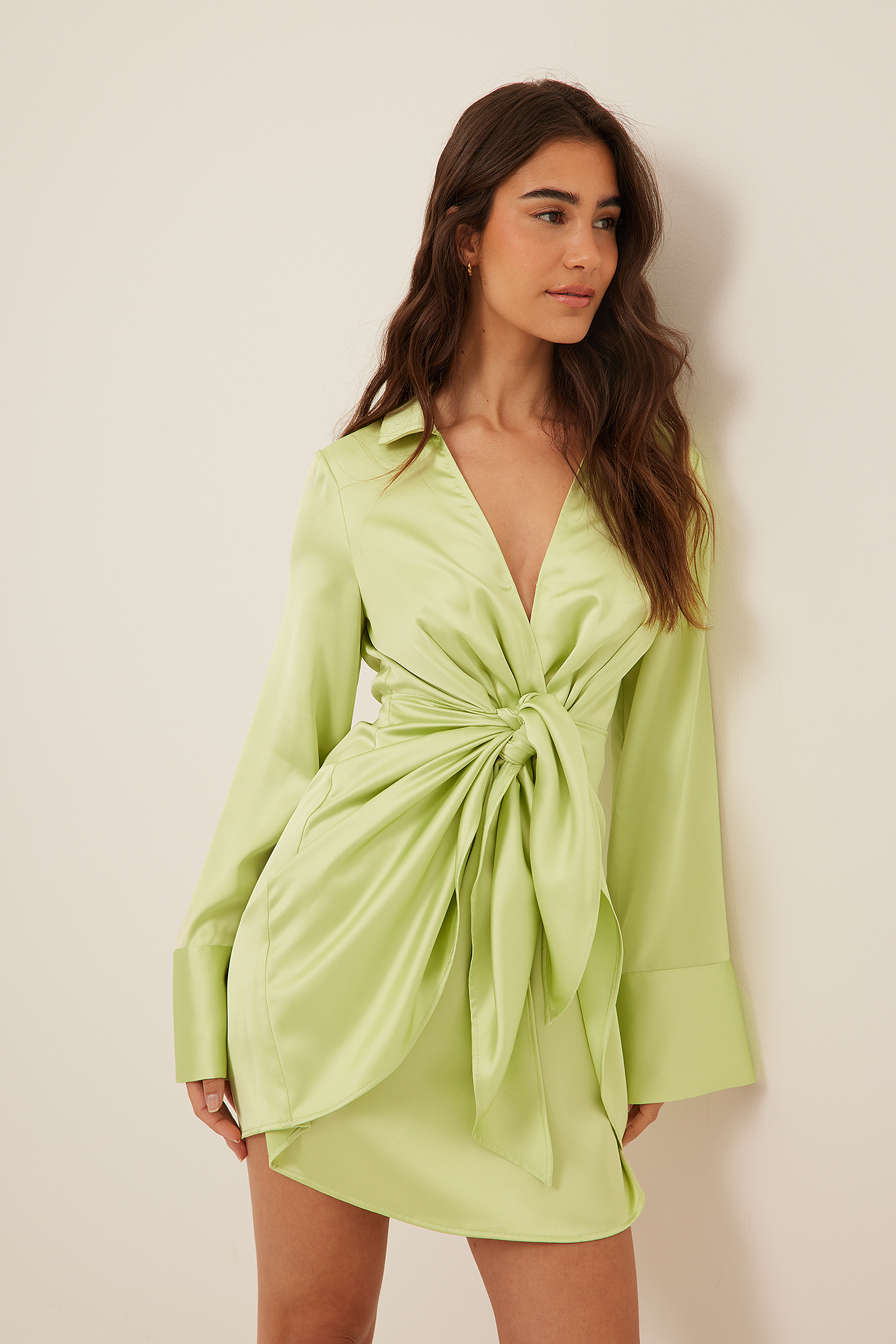 Knot Detail Shirt Mini Dress Green | NA-KD