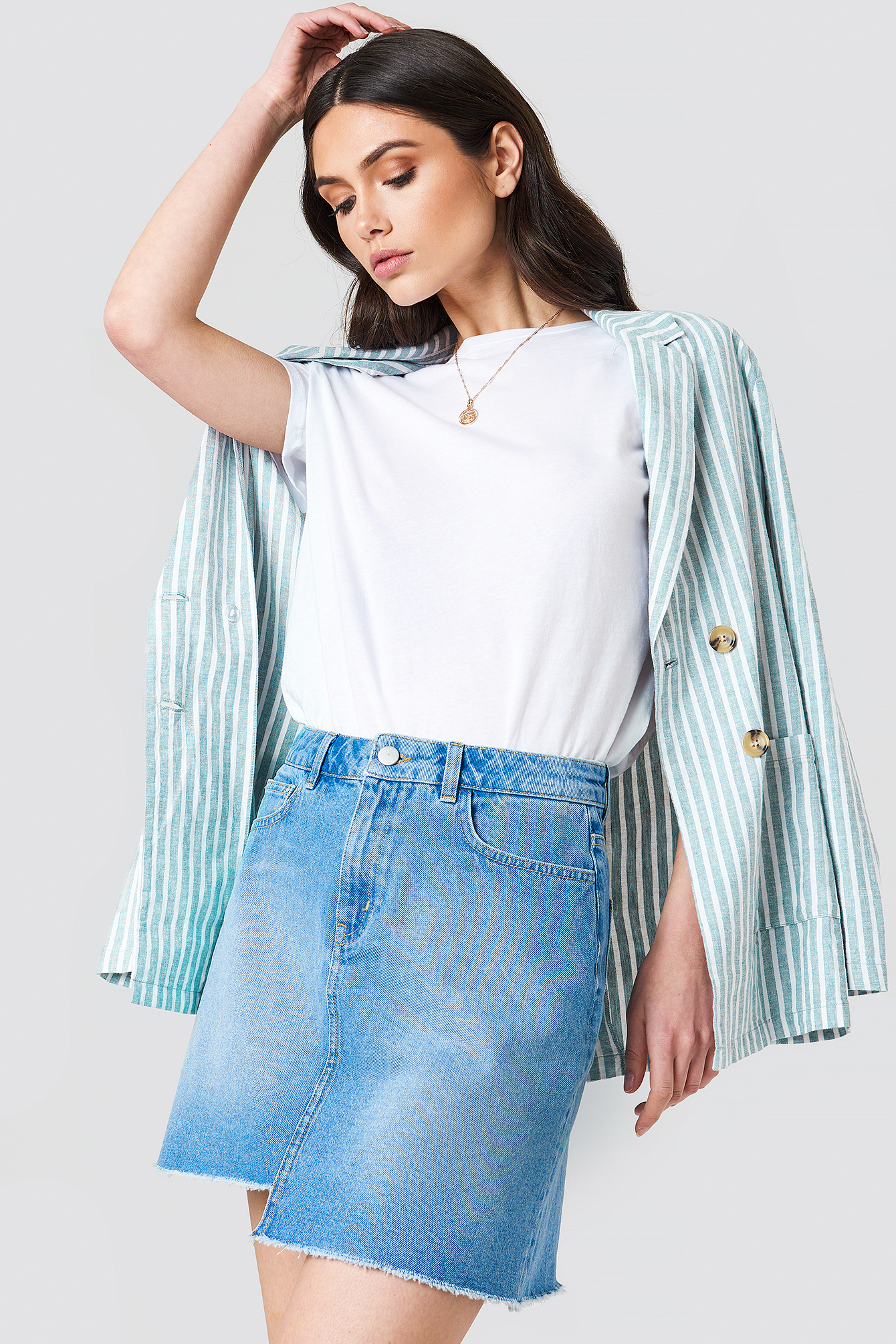 Asymmetric Denim Skirt Light Blue