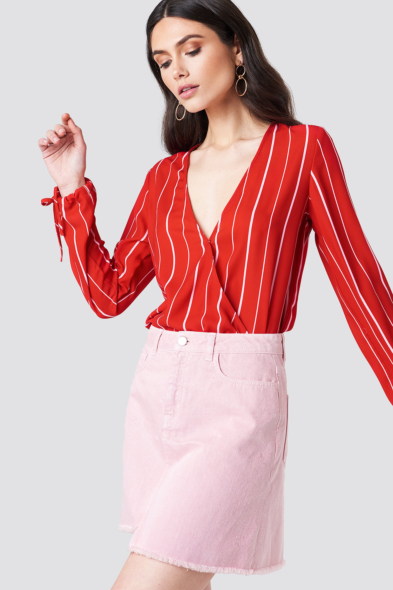 Light Pink Asymmetric Denim Skirt