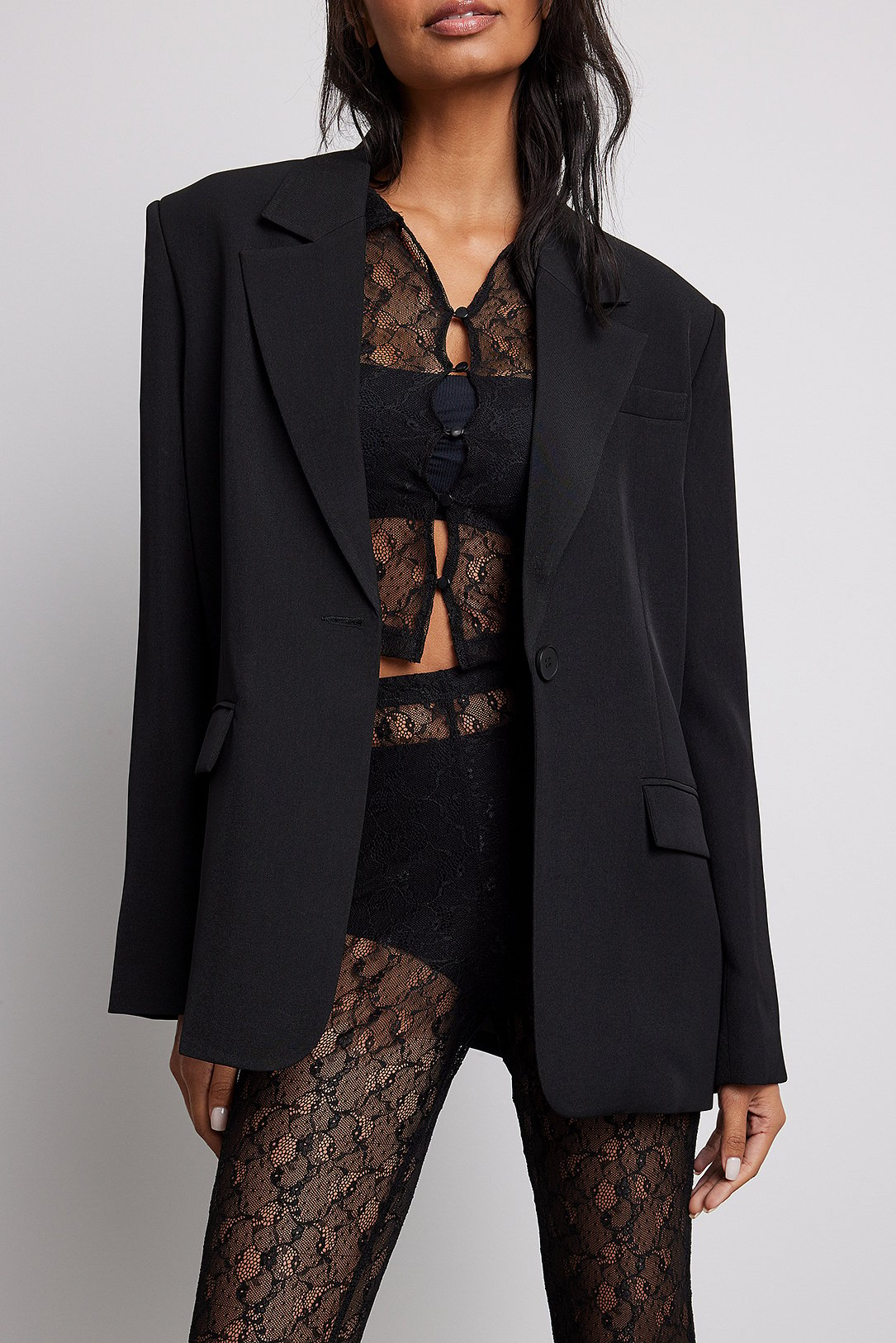 Black Lace Asymmetric Button Cardigan