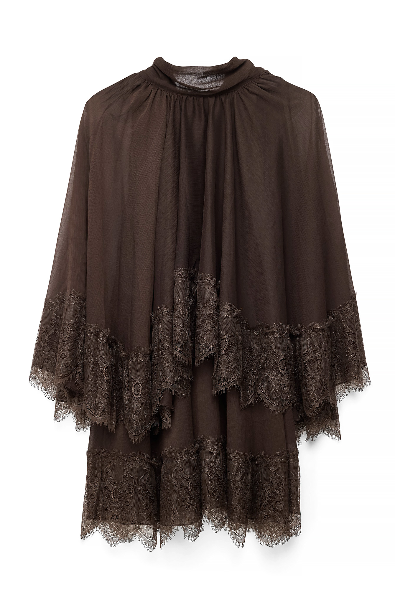 Brown Cape Miniklänning med Spetsdetalj