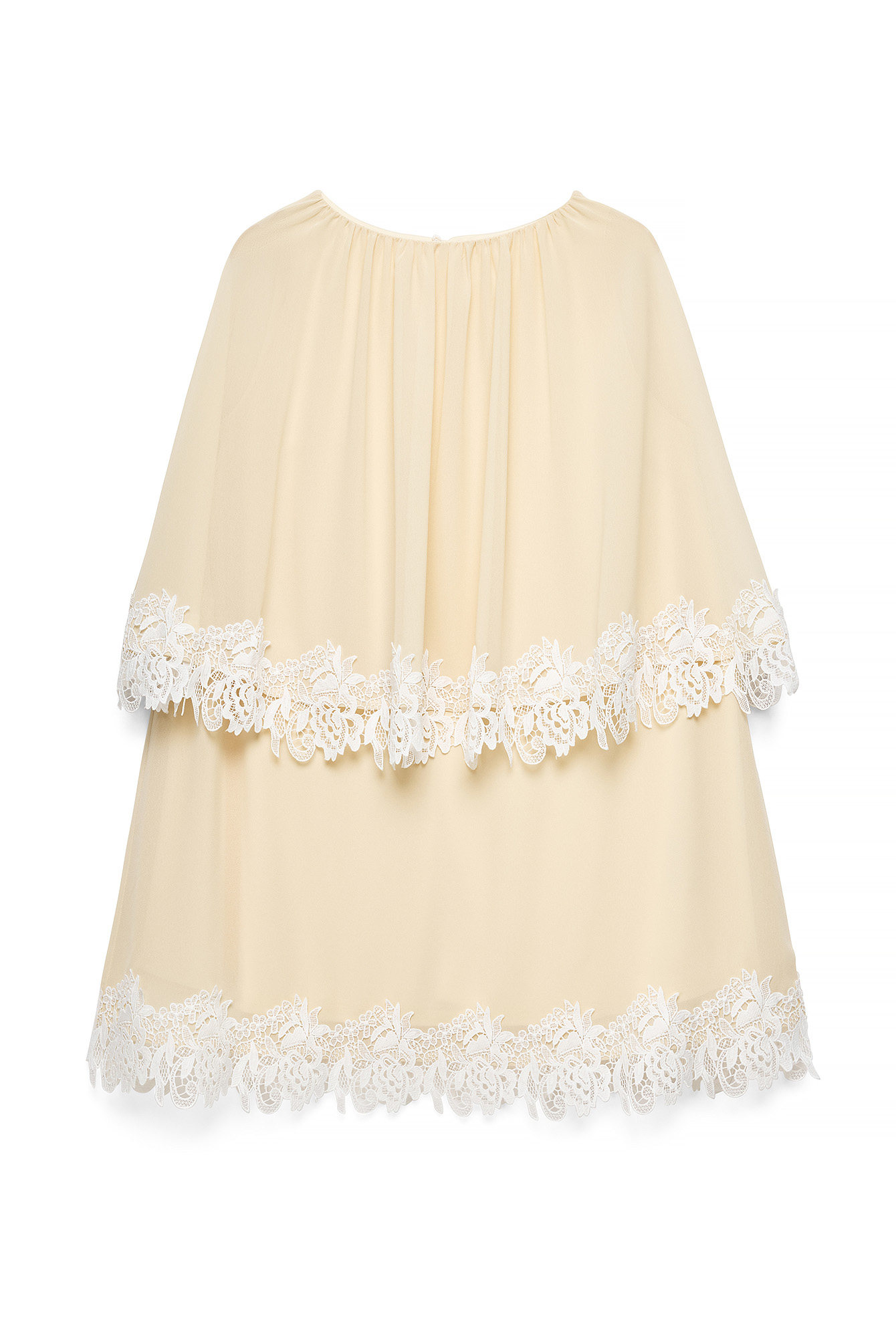 Light Yellow Lace Detail Cape Mini Dress