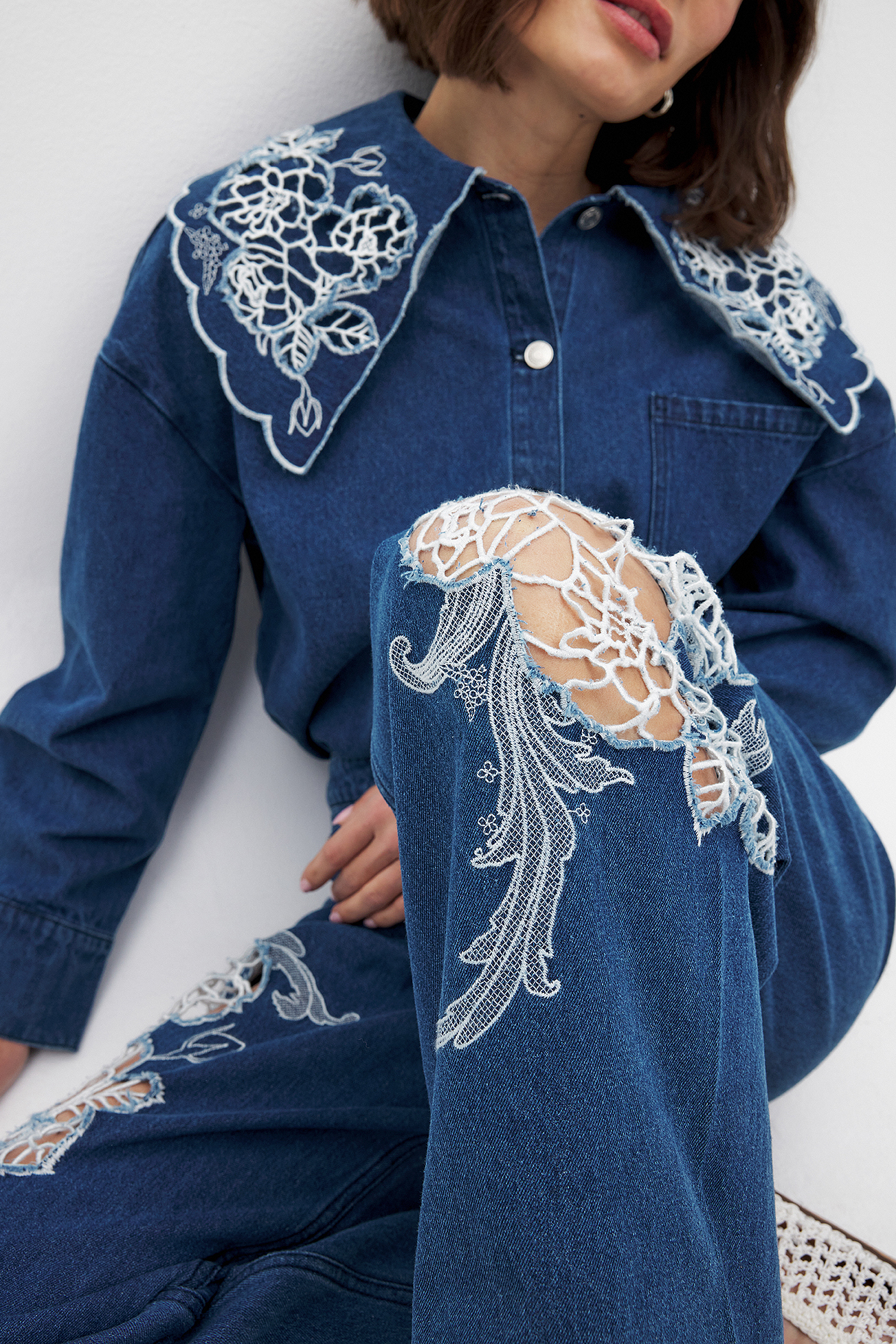 Chemisier Desigual Judith Dentelle Et Rayures - Bleu, Taille Plus, Neuf Avec étiquettes