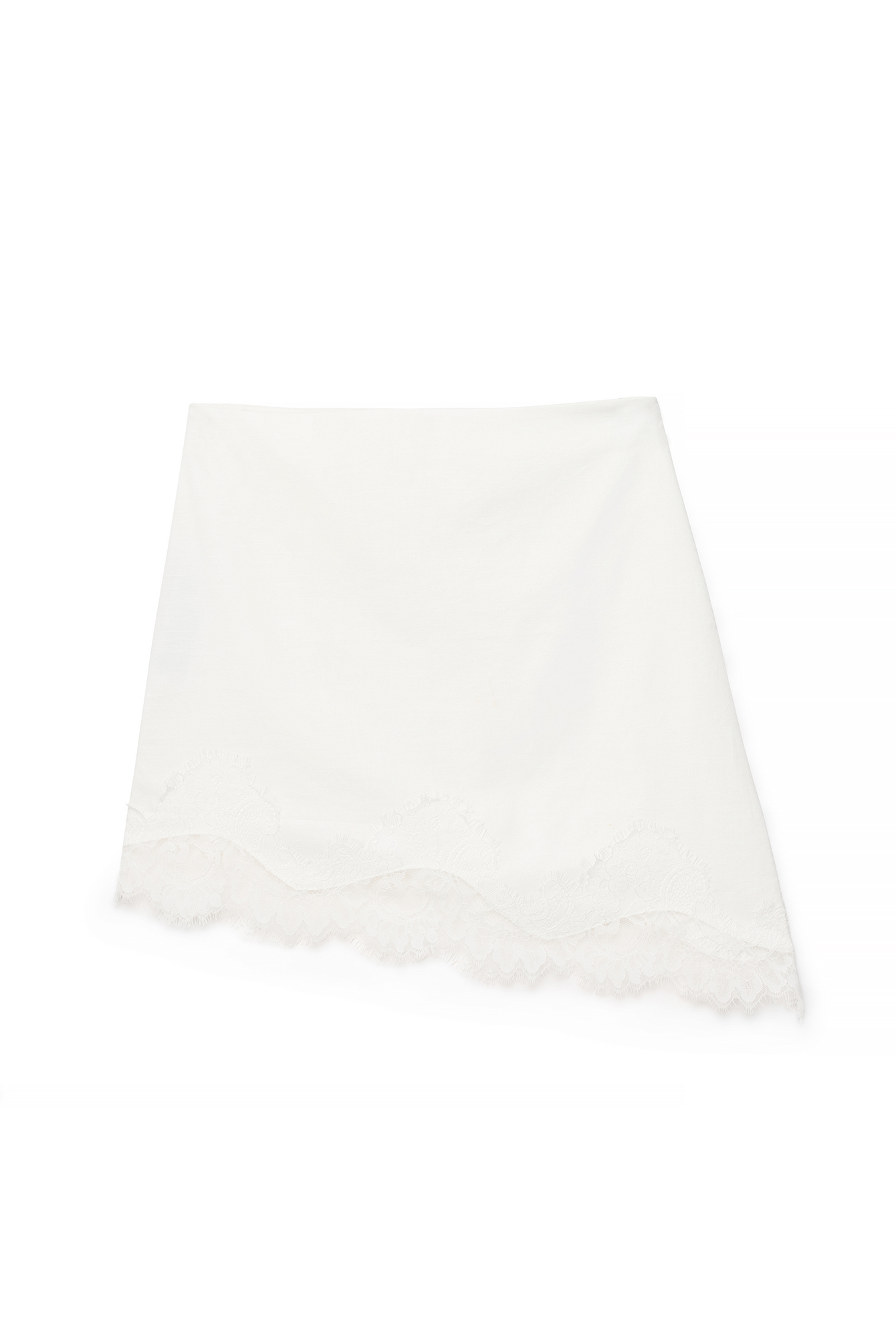 White Lace Detail Linen Blend Mini Skirt