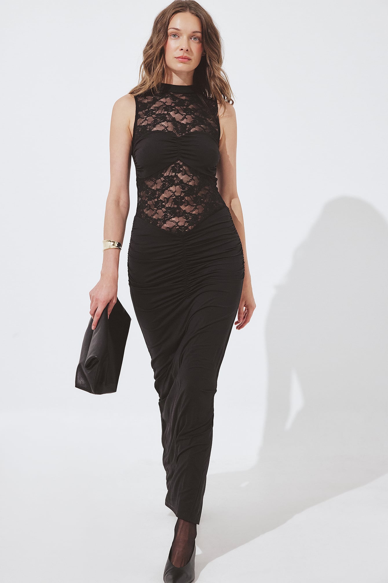 slim fit dress slacks Addicted to You Lace Trim Midi Dress Black main image 0