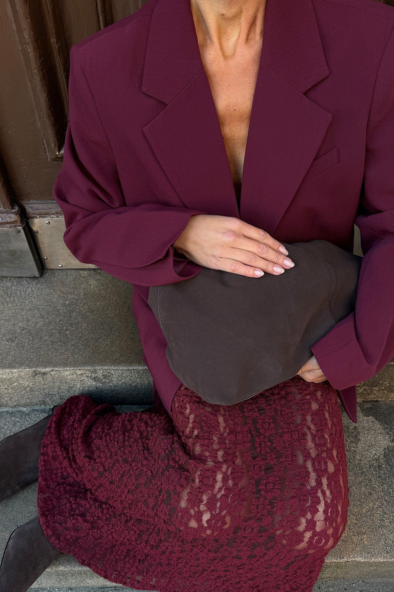 NA-KD Lace Flowy Maxi Skirt - Maxi Skirts - Burgundy - S (EU 34-36) - NA-KD / NAKD