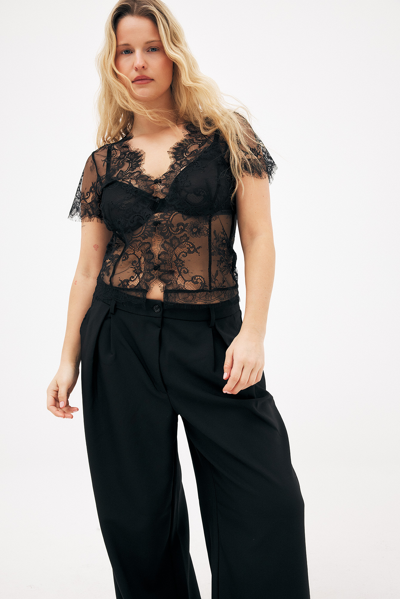 Top de encaje y jersey - Tops de fiesta - Black - XS - NA-KD / NAKD