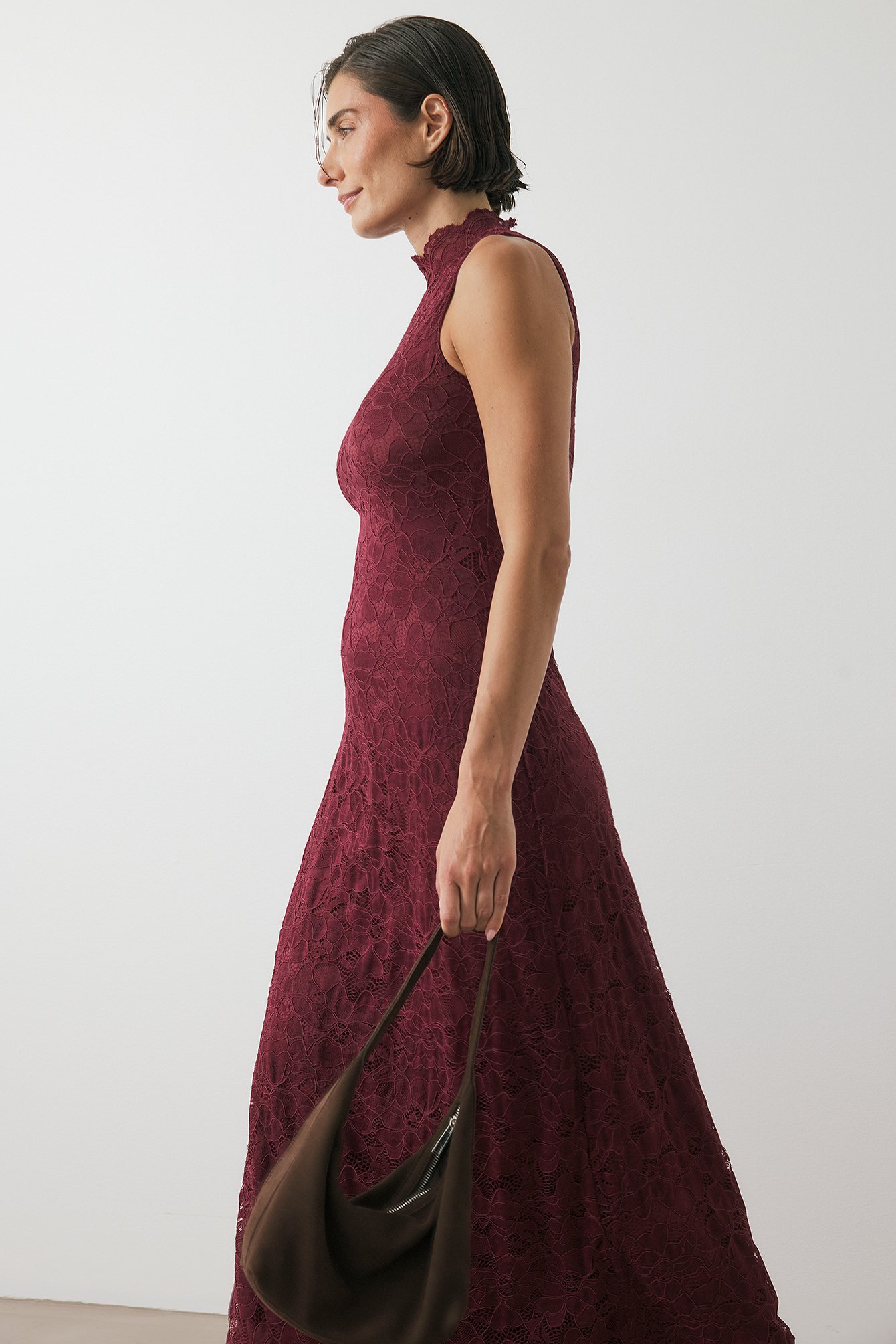NA-KD Lace Maxi Dress - Party Dresses - Burgundy - S (EU 34-36) - NA-KD / NAKD