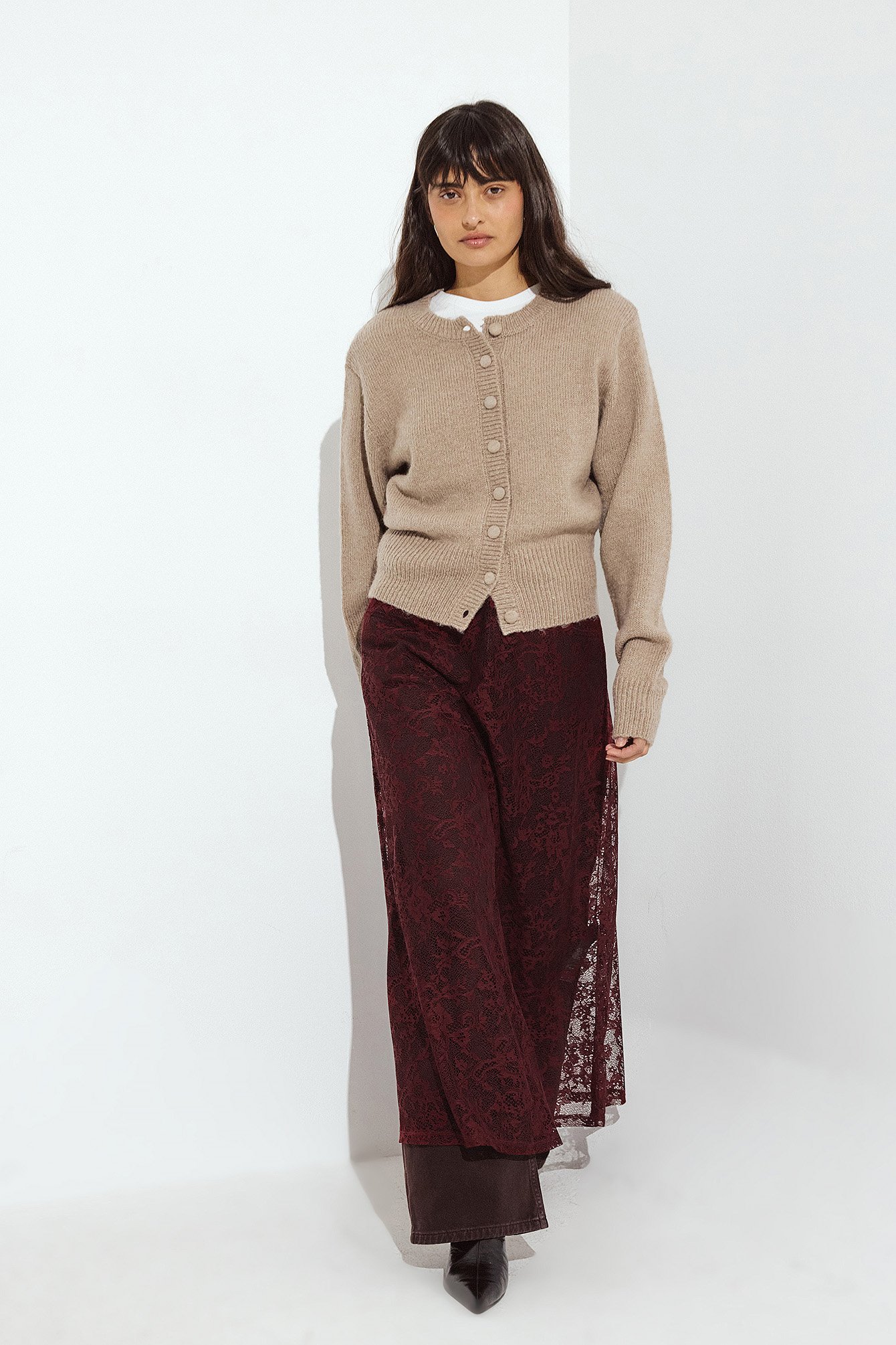 NA-KD Lace Maxi Skirt - A-line Skirts - Burgundy - XS (EU 32) - NA-KD / NAKD