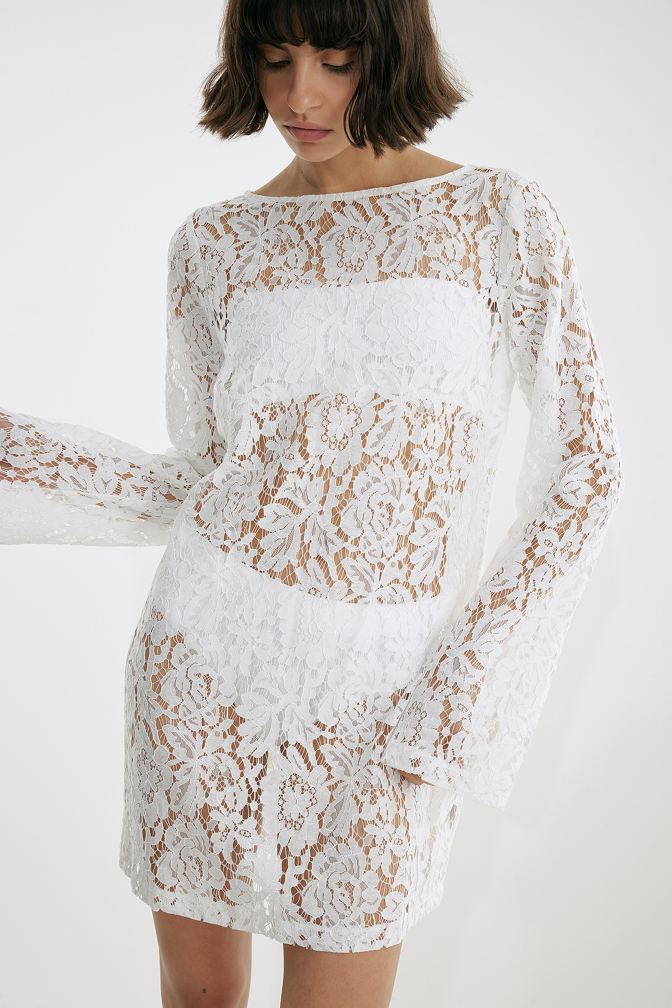 Josefine HJ x NA-KD Lace Mini Dress - White