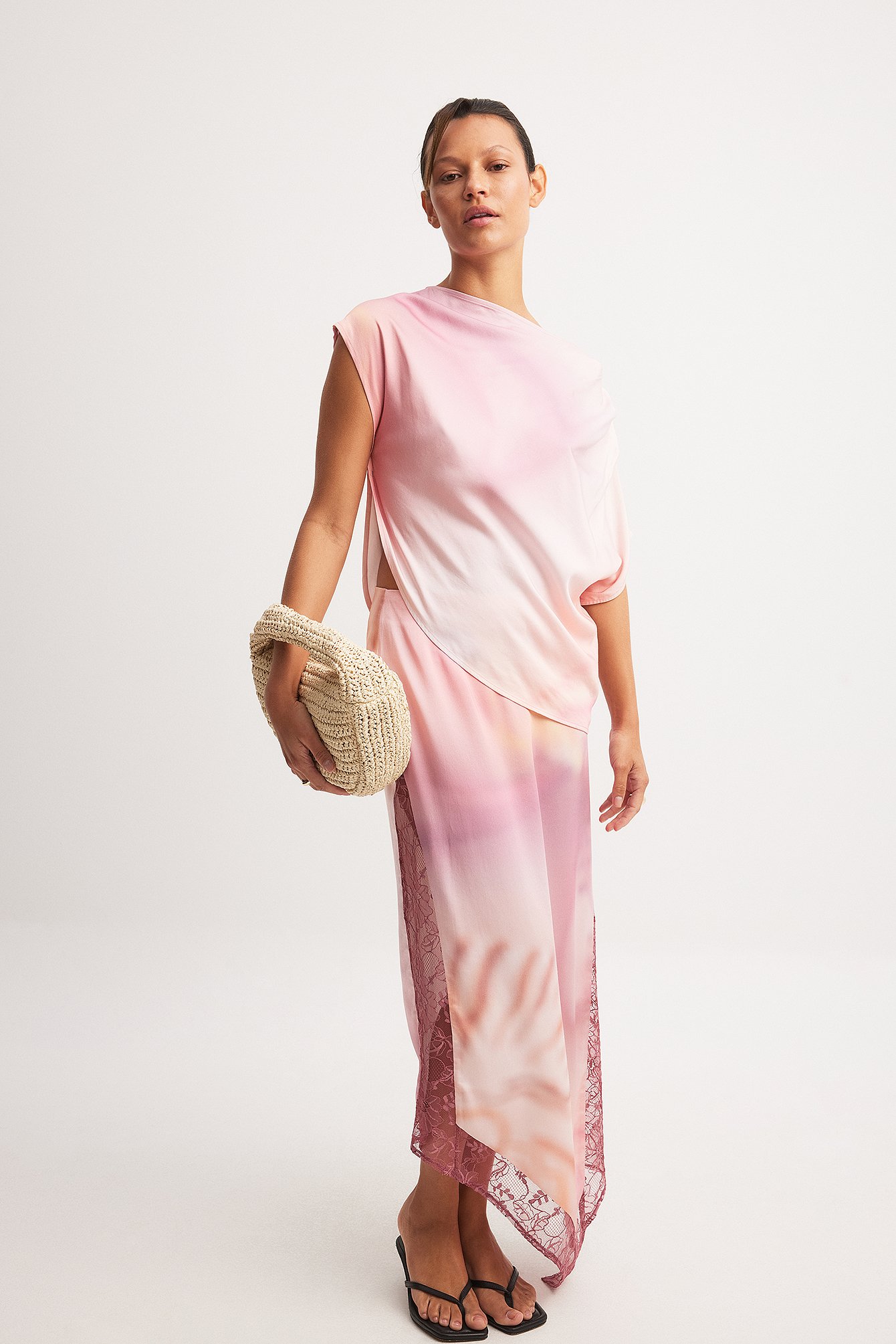 NA-KD ART Jupe en satin et dentelle - Jupes en satin - Rose - EU 34 - NA-KD / NAKD