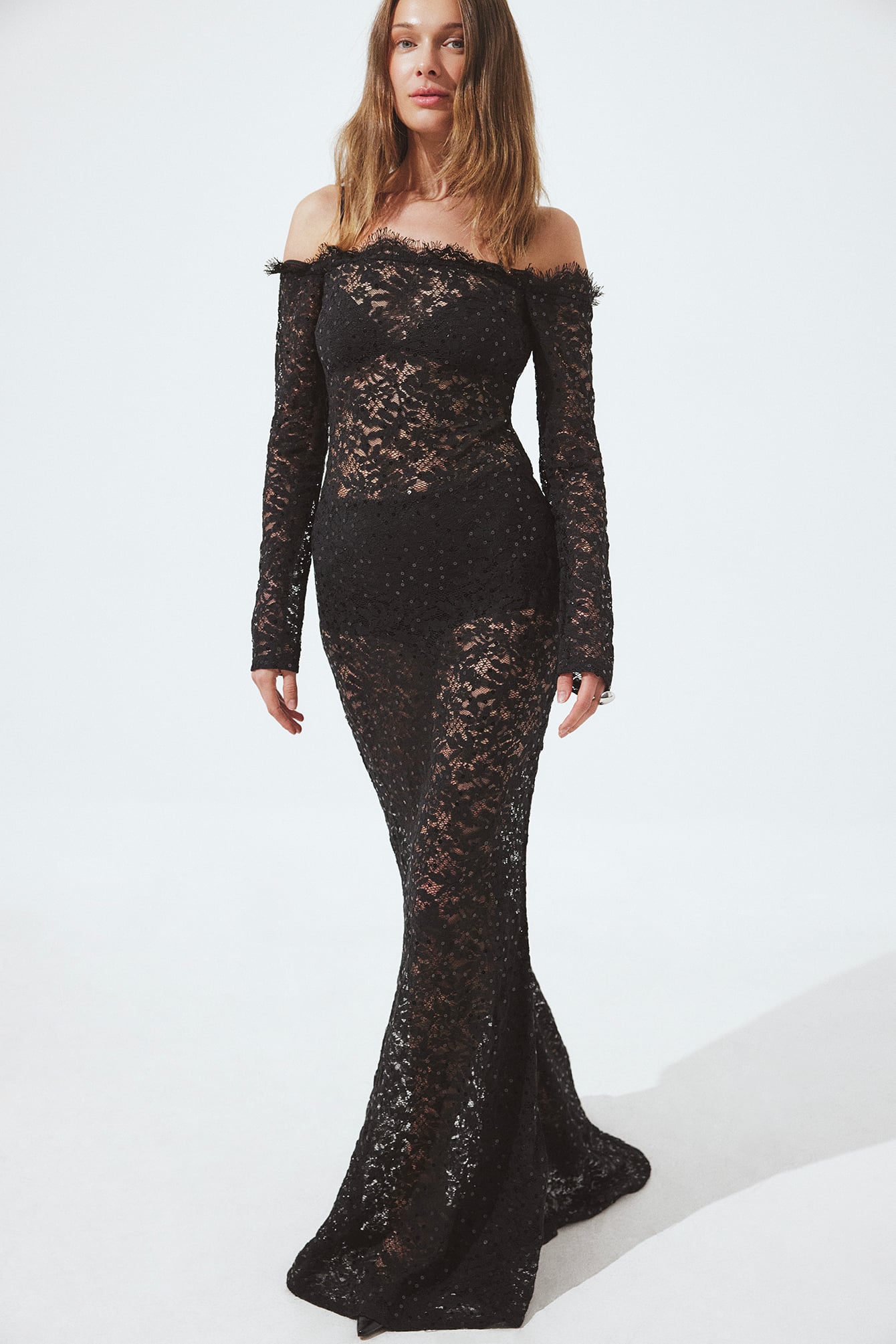 Lace Sequin Maxi dress Black | NA-KD Lace Sequin Maxi dress Black | NA-KD
