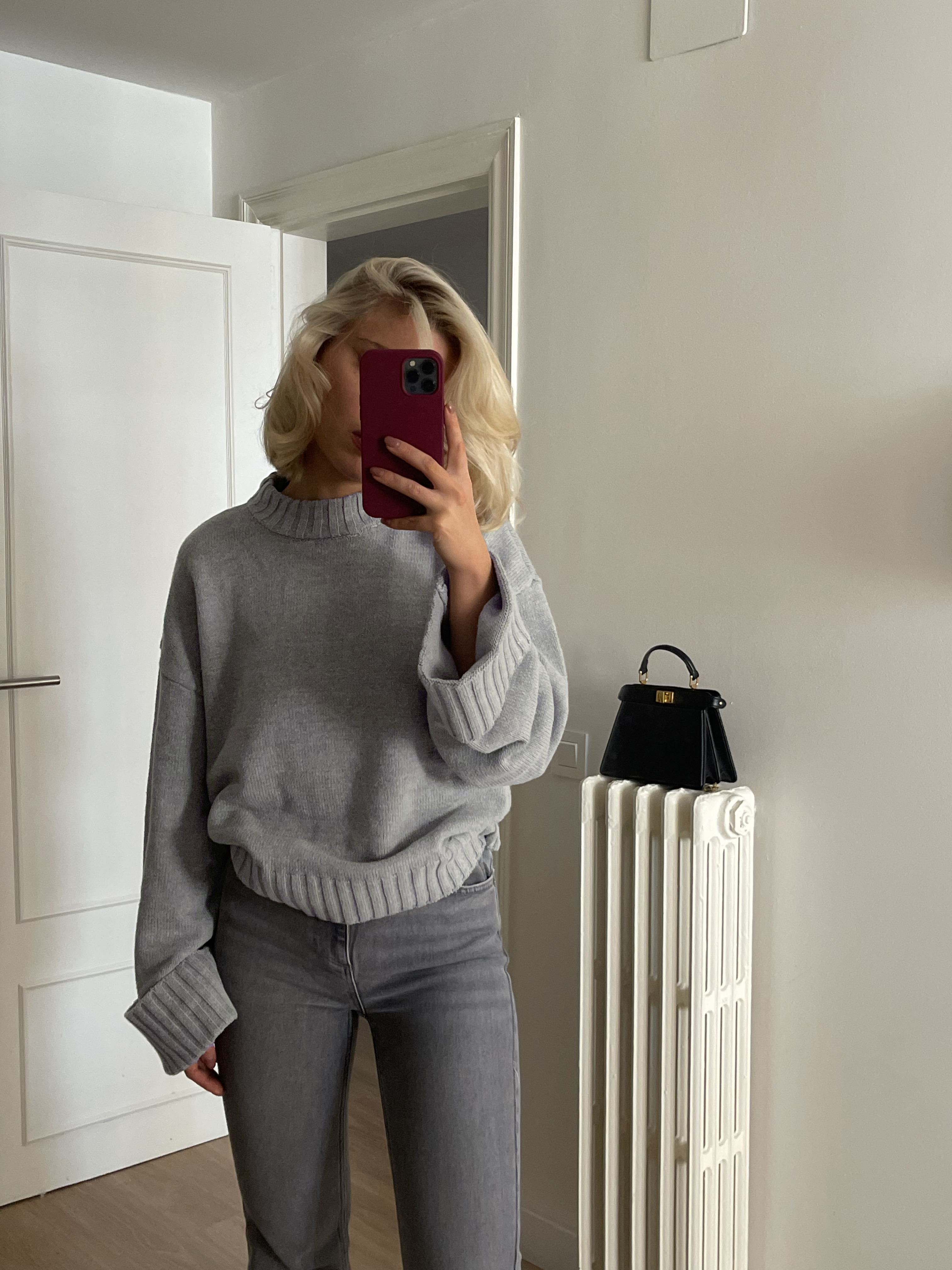 Folded Sleeve Knitted Sweater Grey | NA-KD