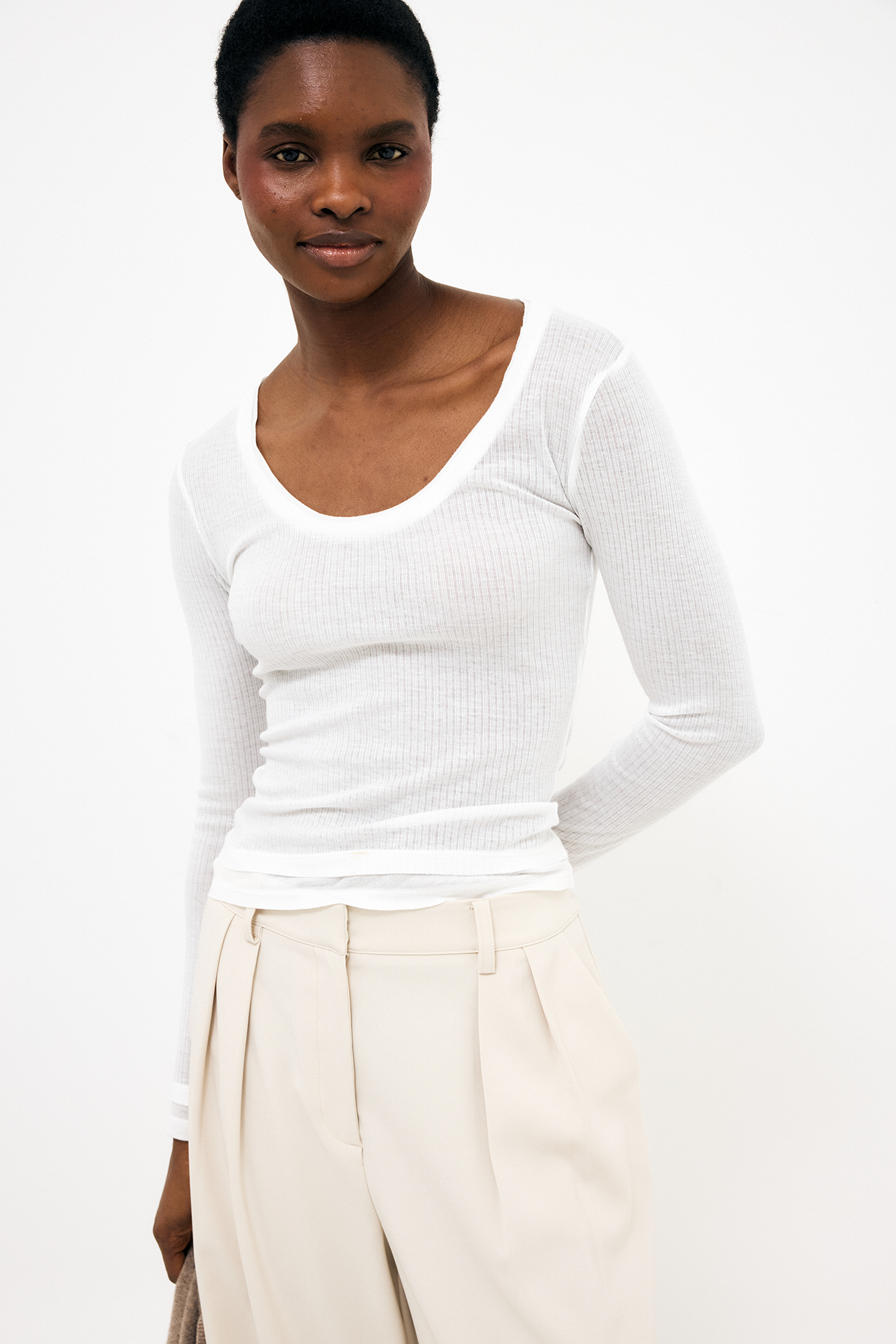 Layering Long Sleeve Jersey Top Offwhite | NA-KD