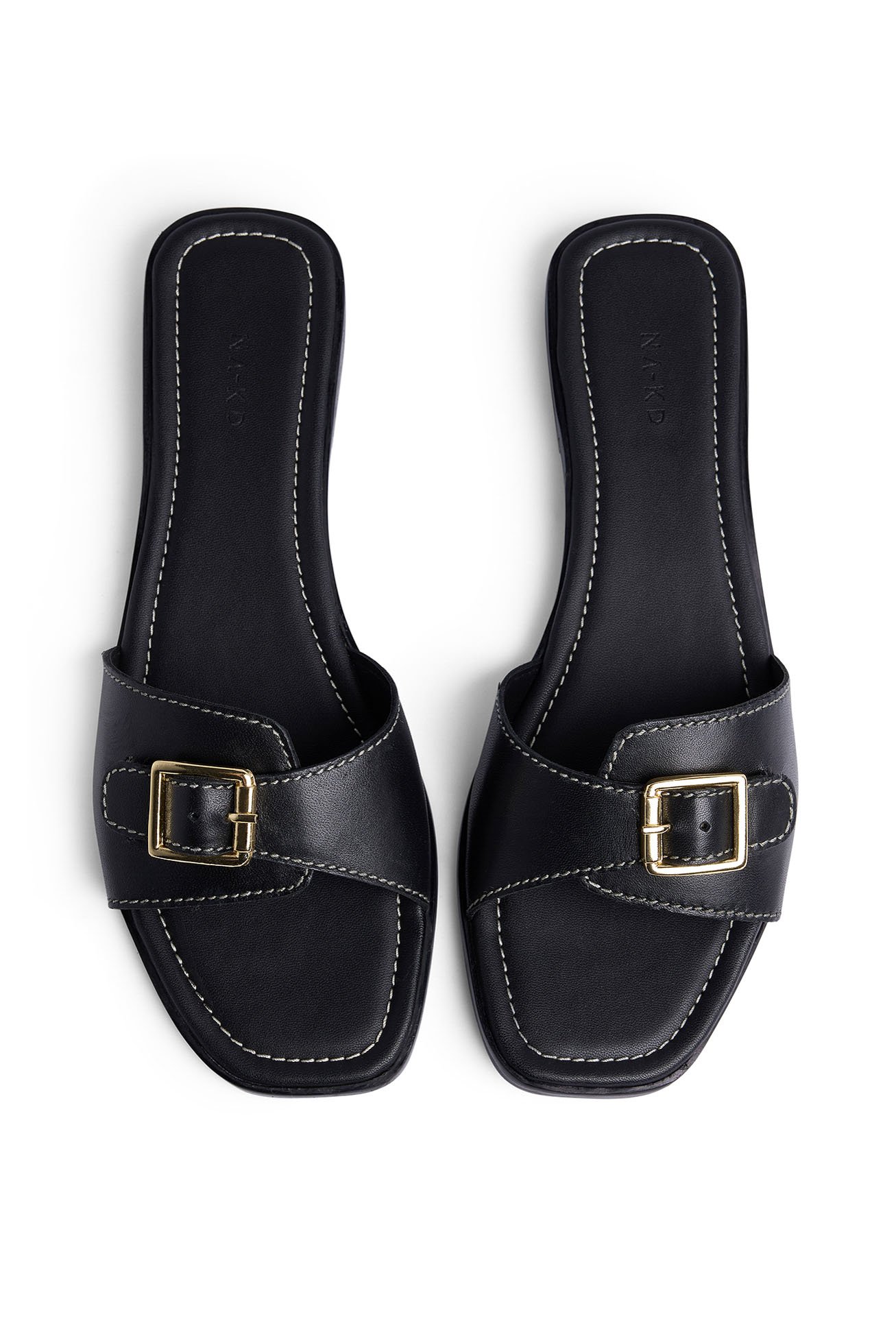 NA-KD Leather Buckle Slippers - Leather Shoes - Black - EU 38 - NA-KD / NAKD