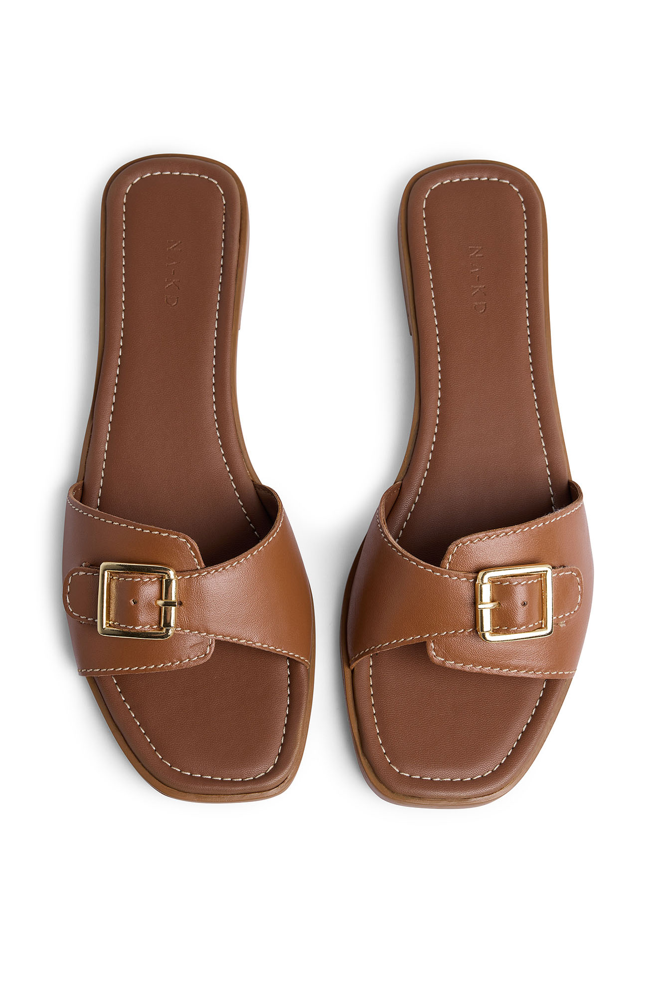 NA-KD Leather Buckle Slippers - Lædersko - Brun - EU 36 - NA-KD / NAKD