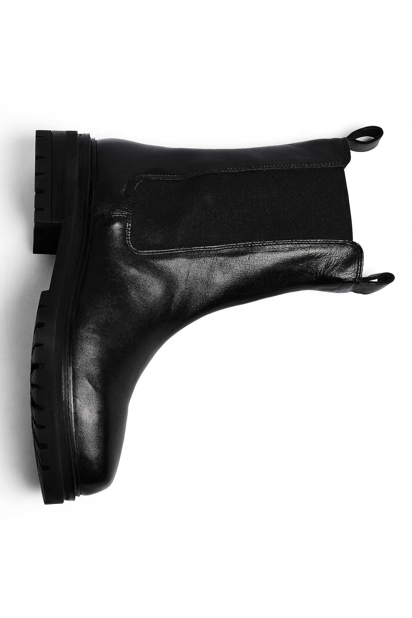 NA-KD Leather Chunky Flat Sole Boots - Leather Shoes - Black - EU 36 - NA-KD / NAKD