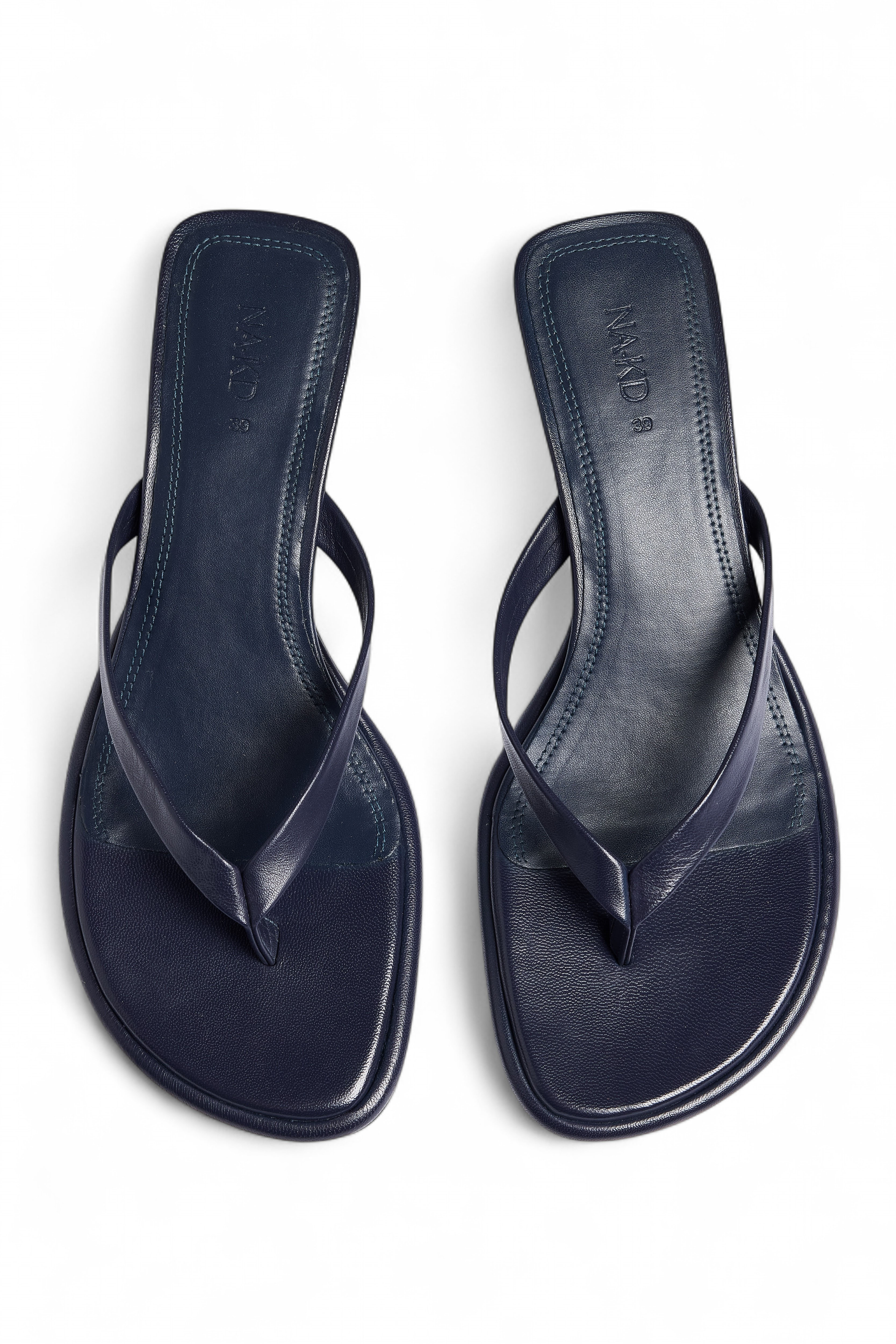 Premium Selection Leather Flip Flop Heels - Leather Shoes - Navy - EU 36 - NA-KD / NAKD