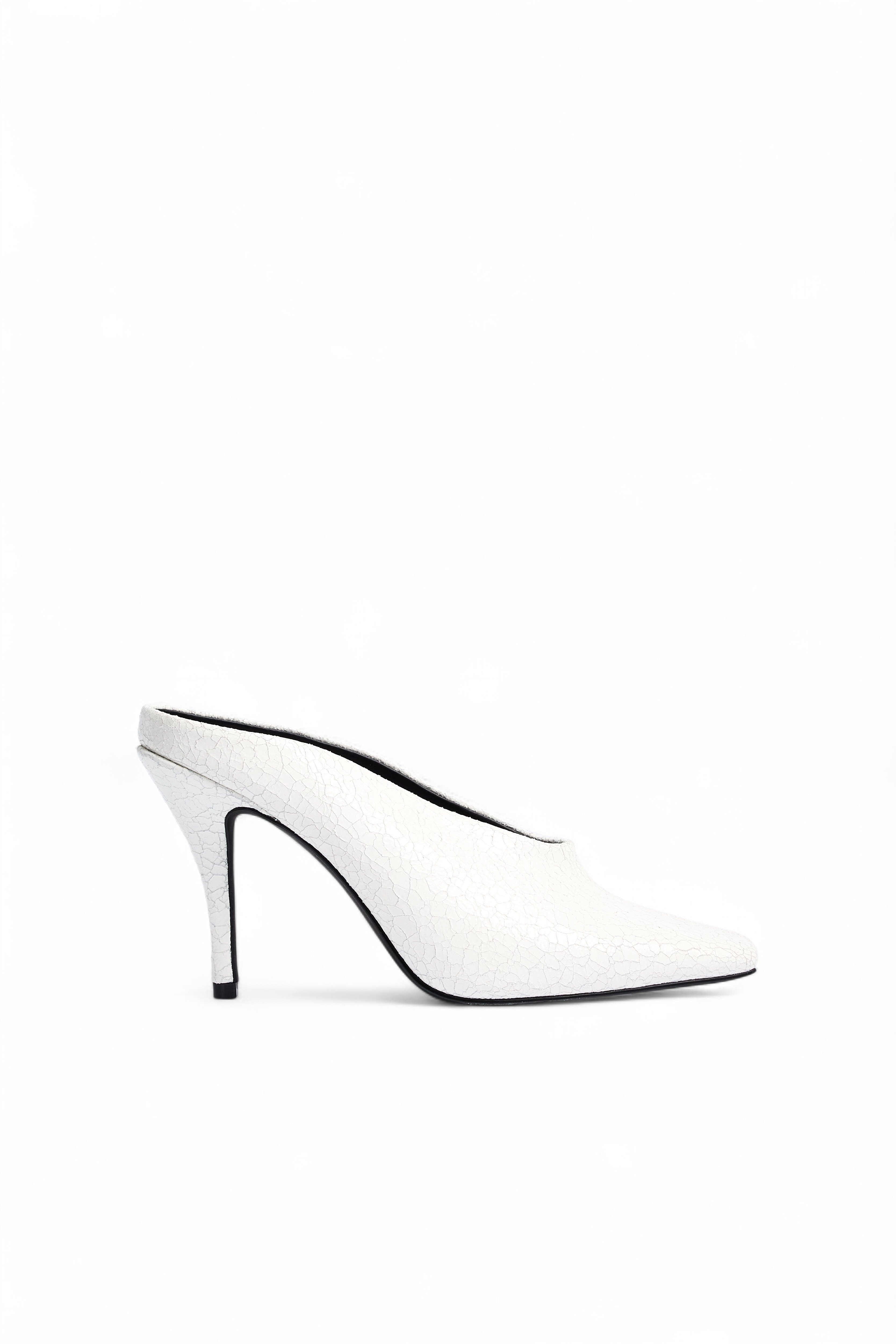 White Leather Square Toe Mules