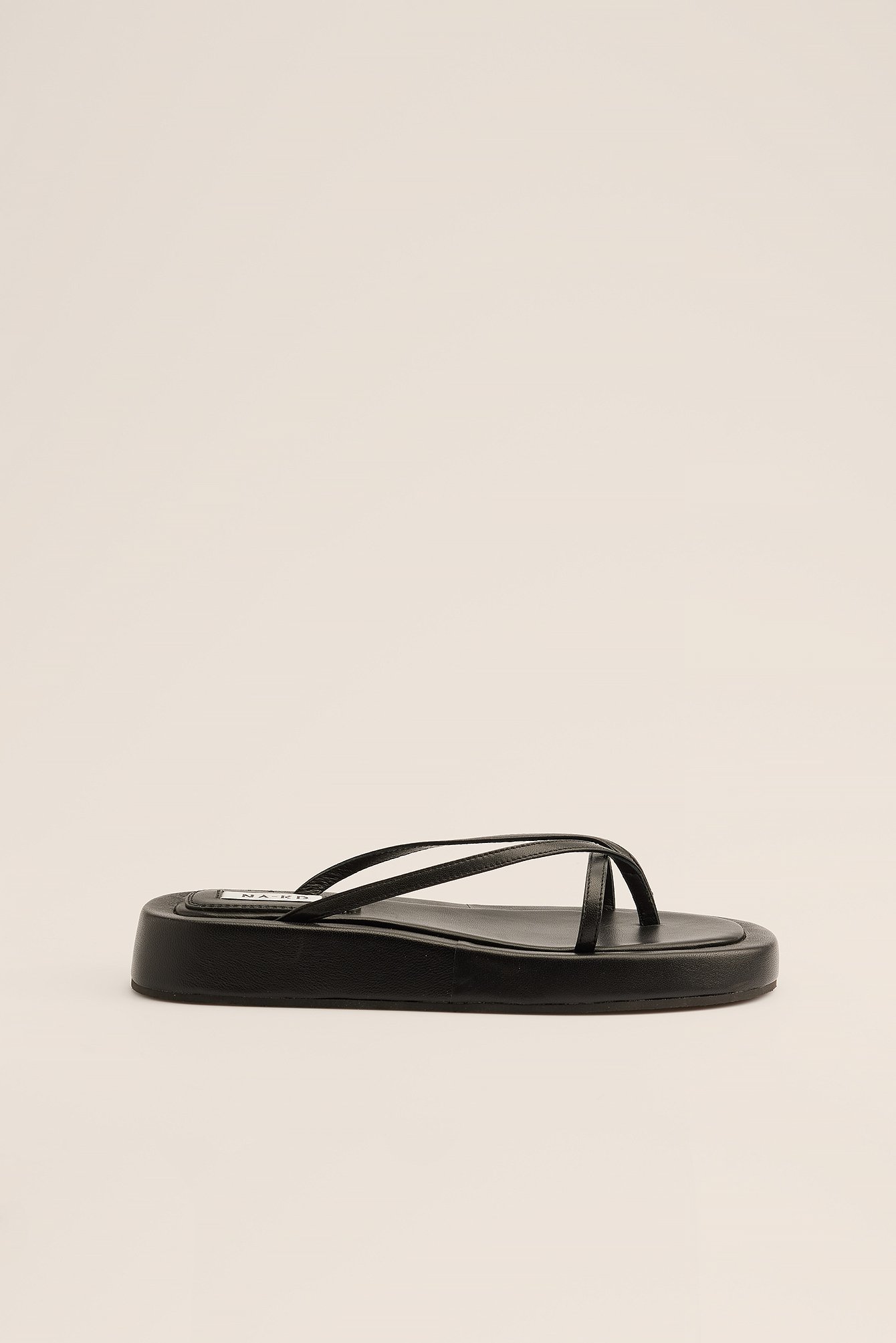 Black Leather Thong Strap Sliders