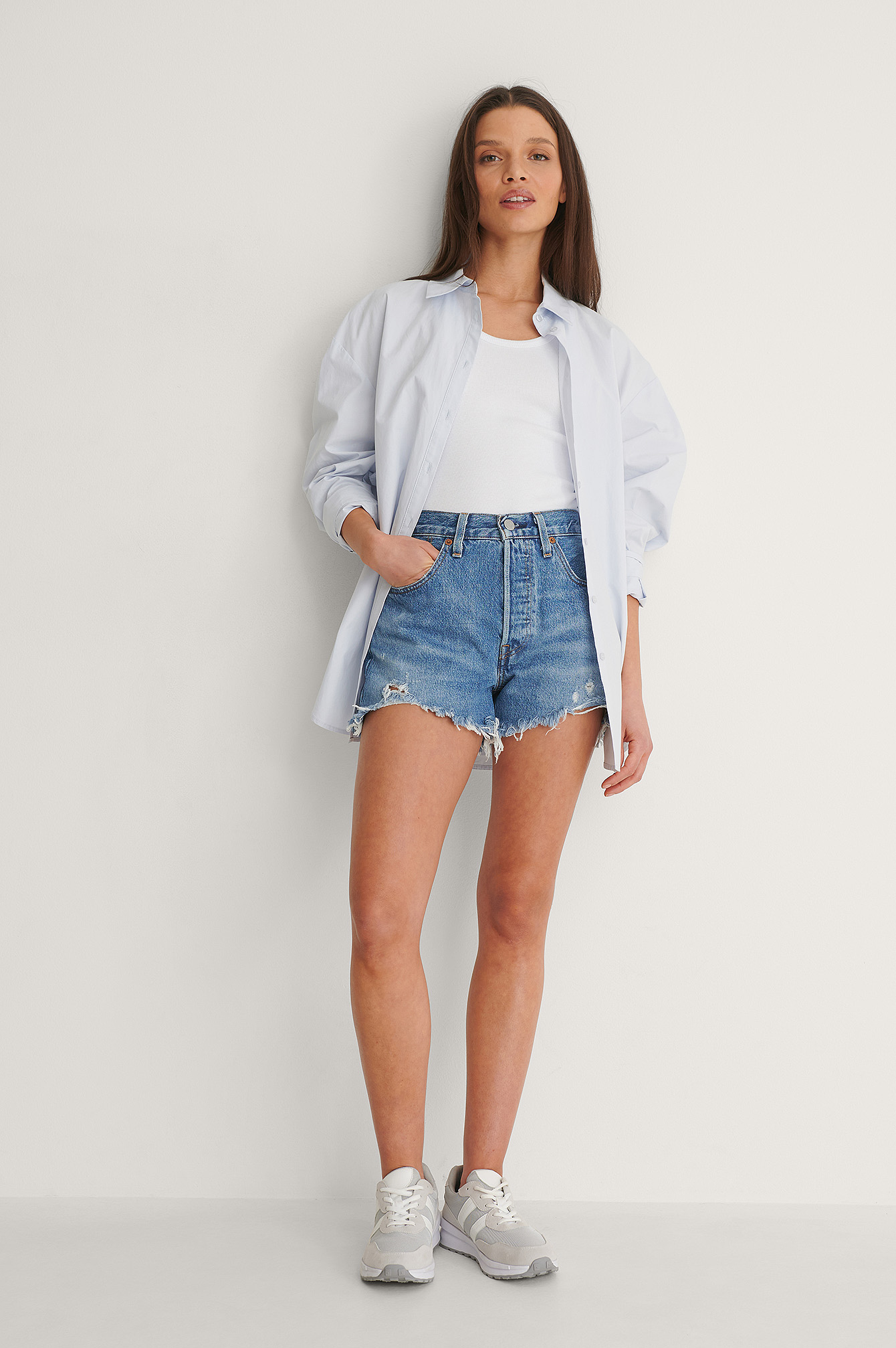 501 High Rise Shorts Blue | na-kd.com