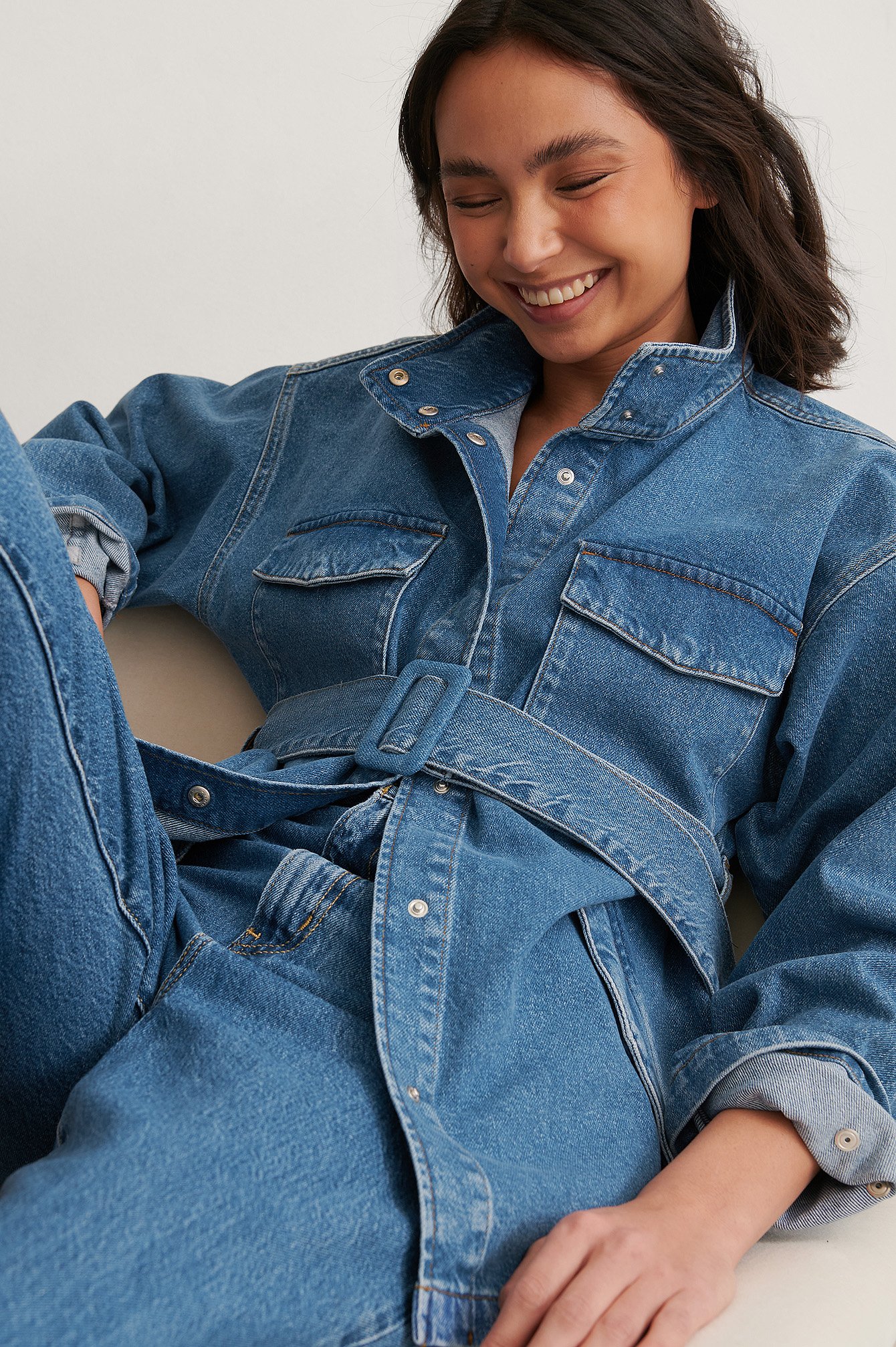 Save 53% Womens Clothing Jackets Jean and denim jackets NA-KD Blue Belted Denim Jacket 