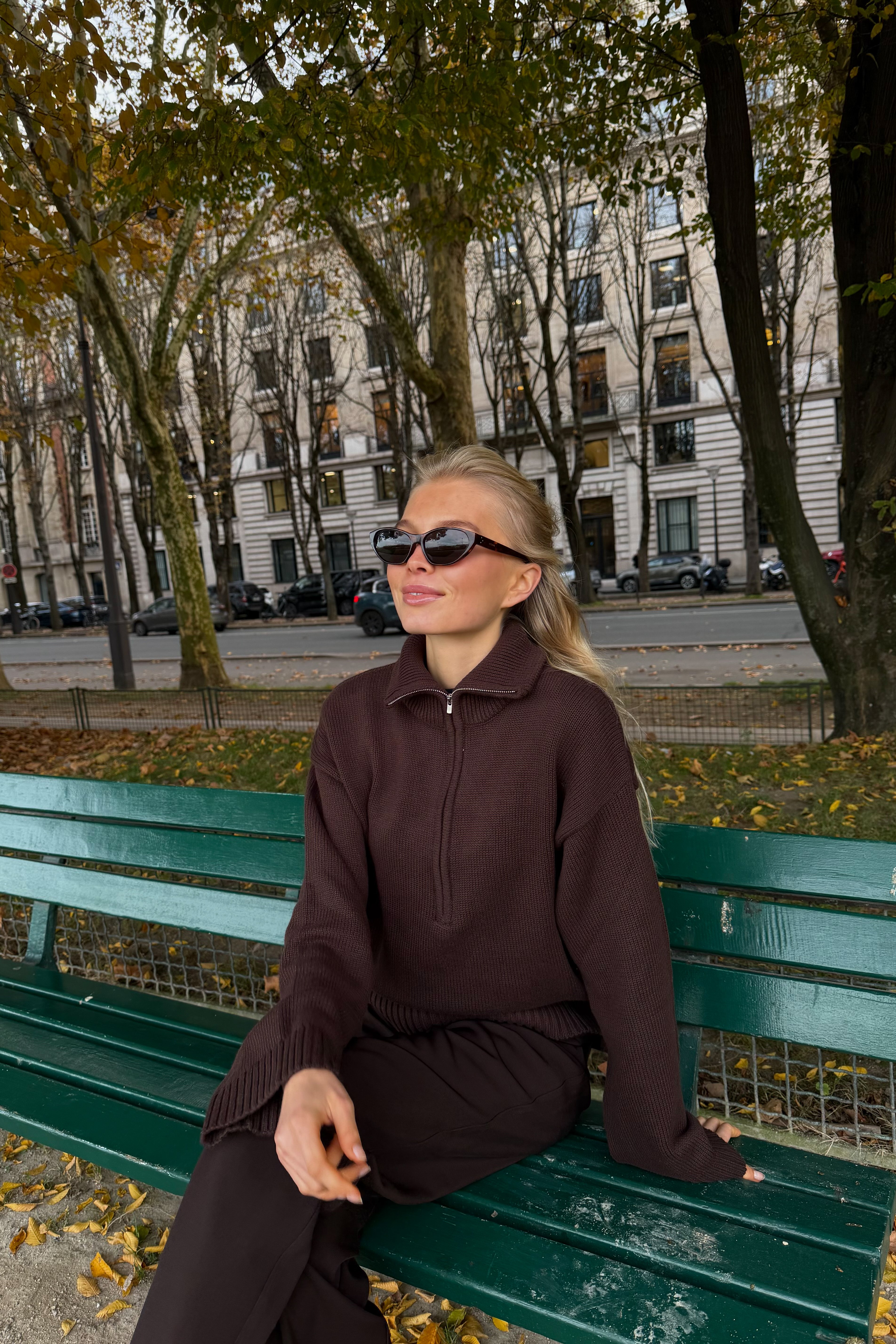 Pull en maille zippé à col montant