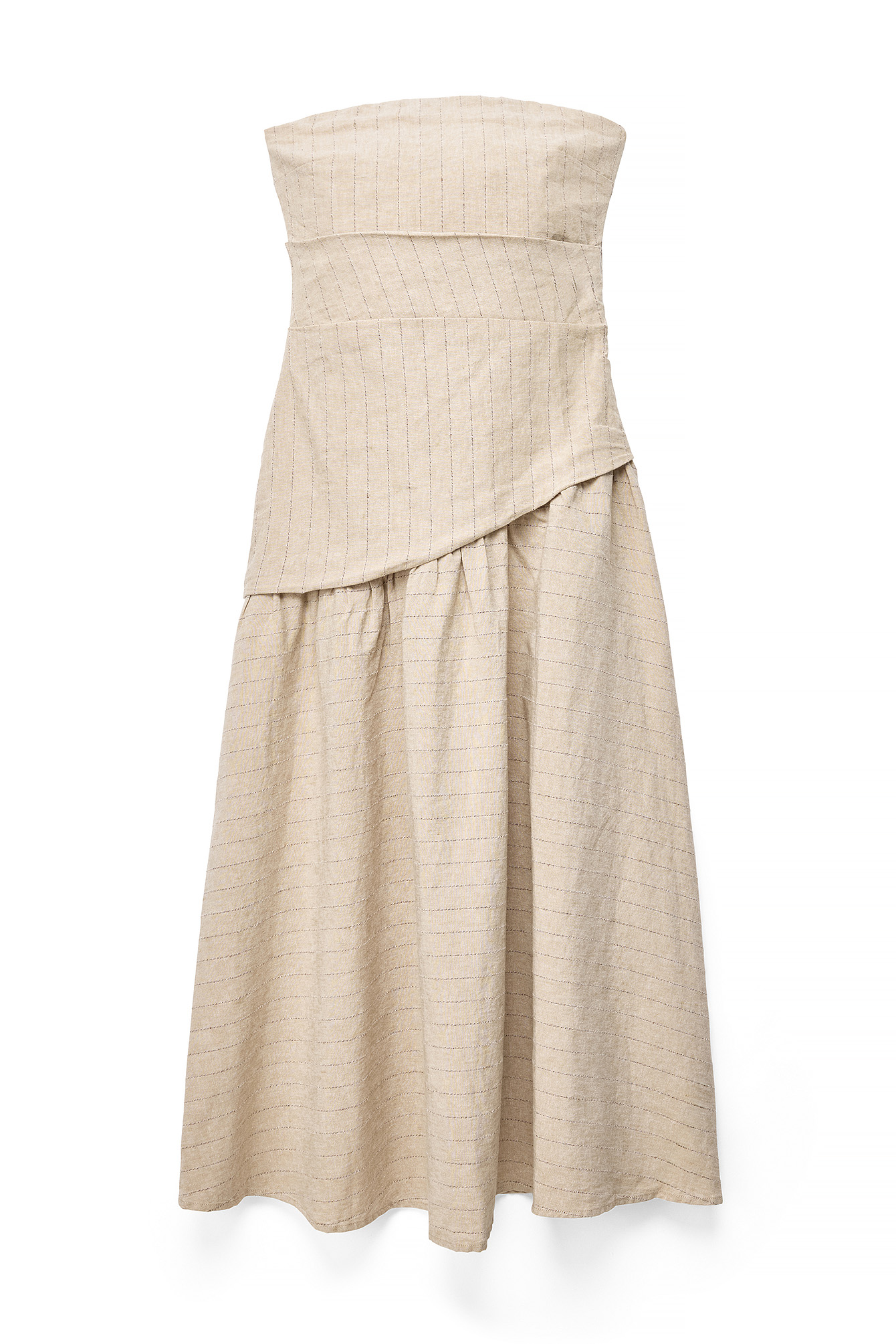 Beige Linen Blend Bandeau Midi Dress