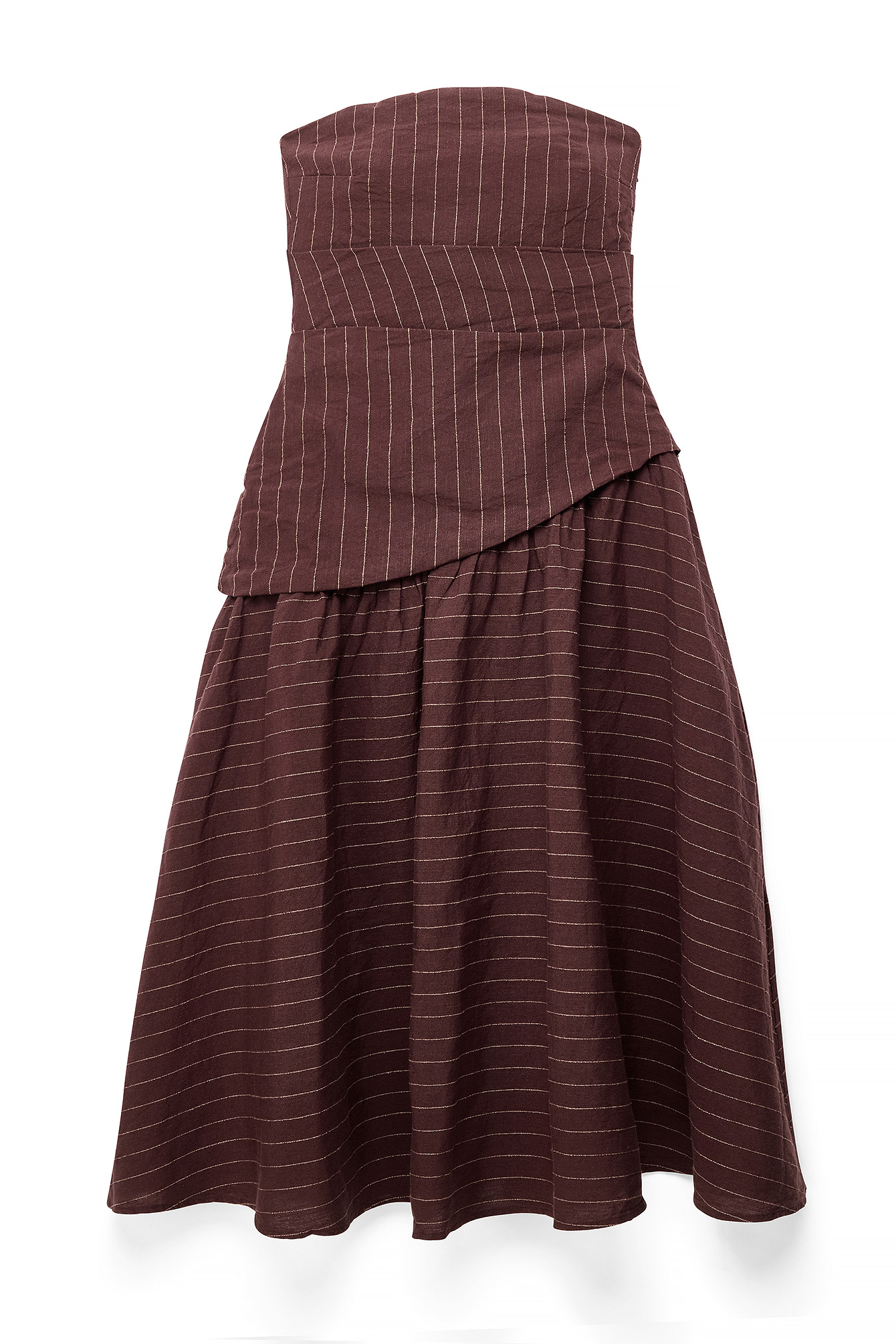 Brown Linen Blend Bandeau Midi Dress