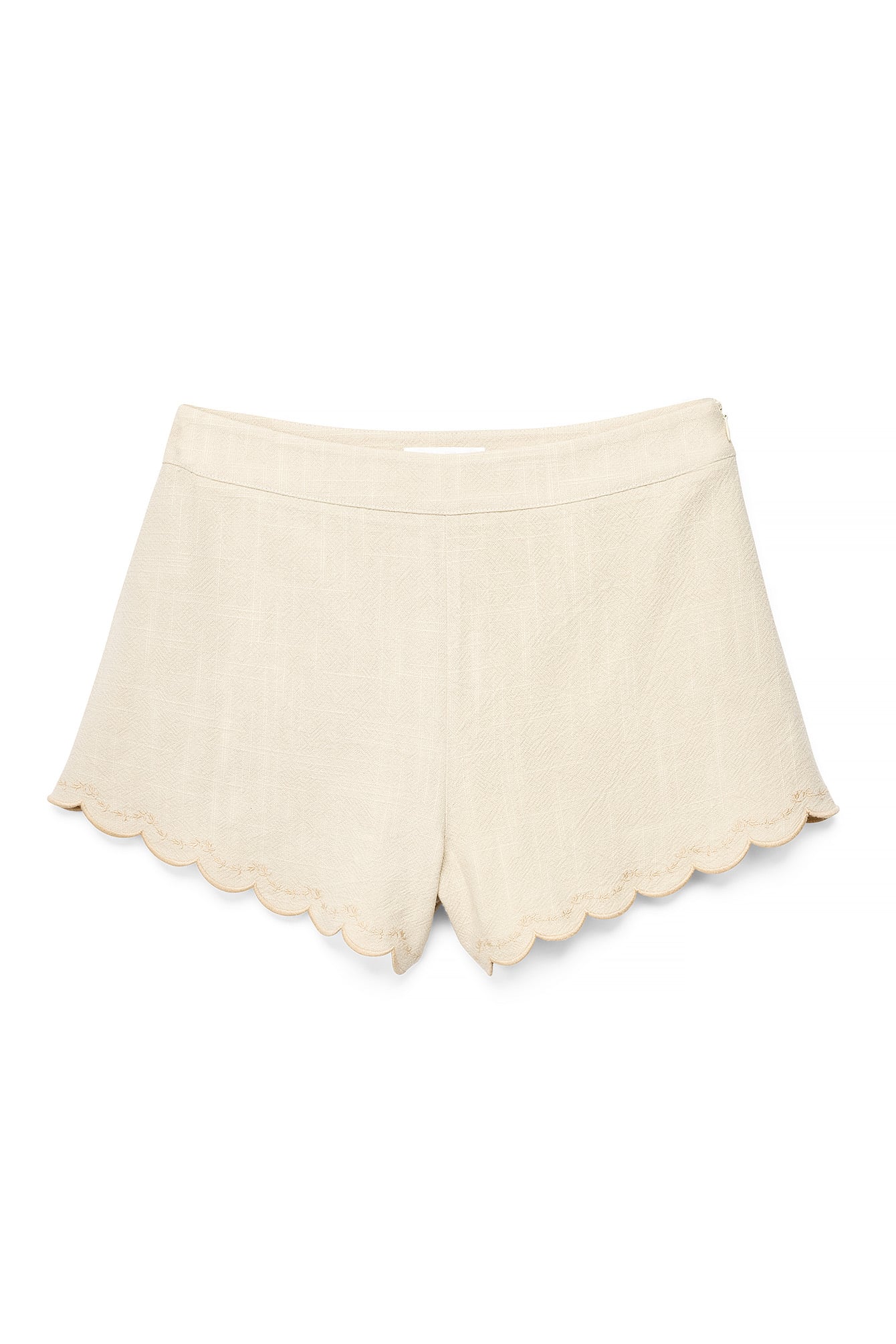 Beige Linen Blend Embroidery Mini Shorts