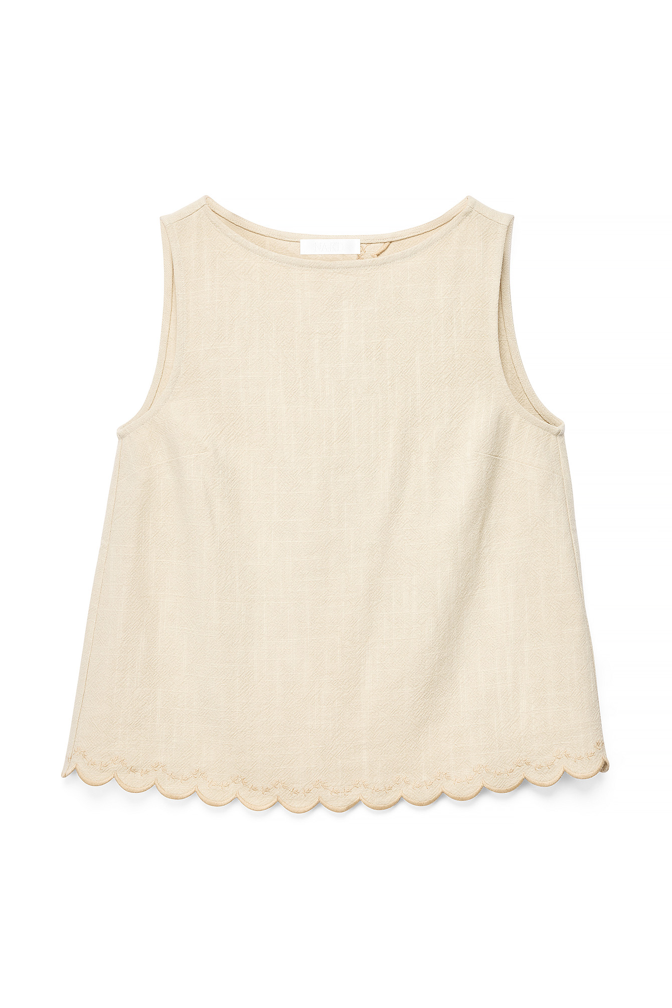 Beige Linen Blend Embroidery Top