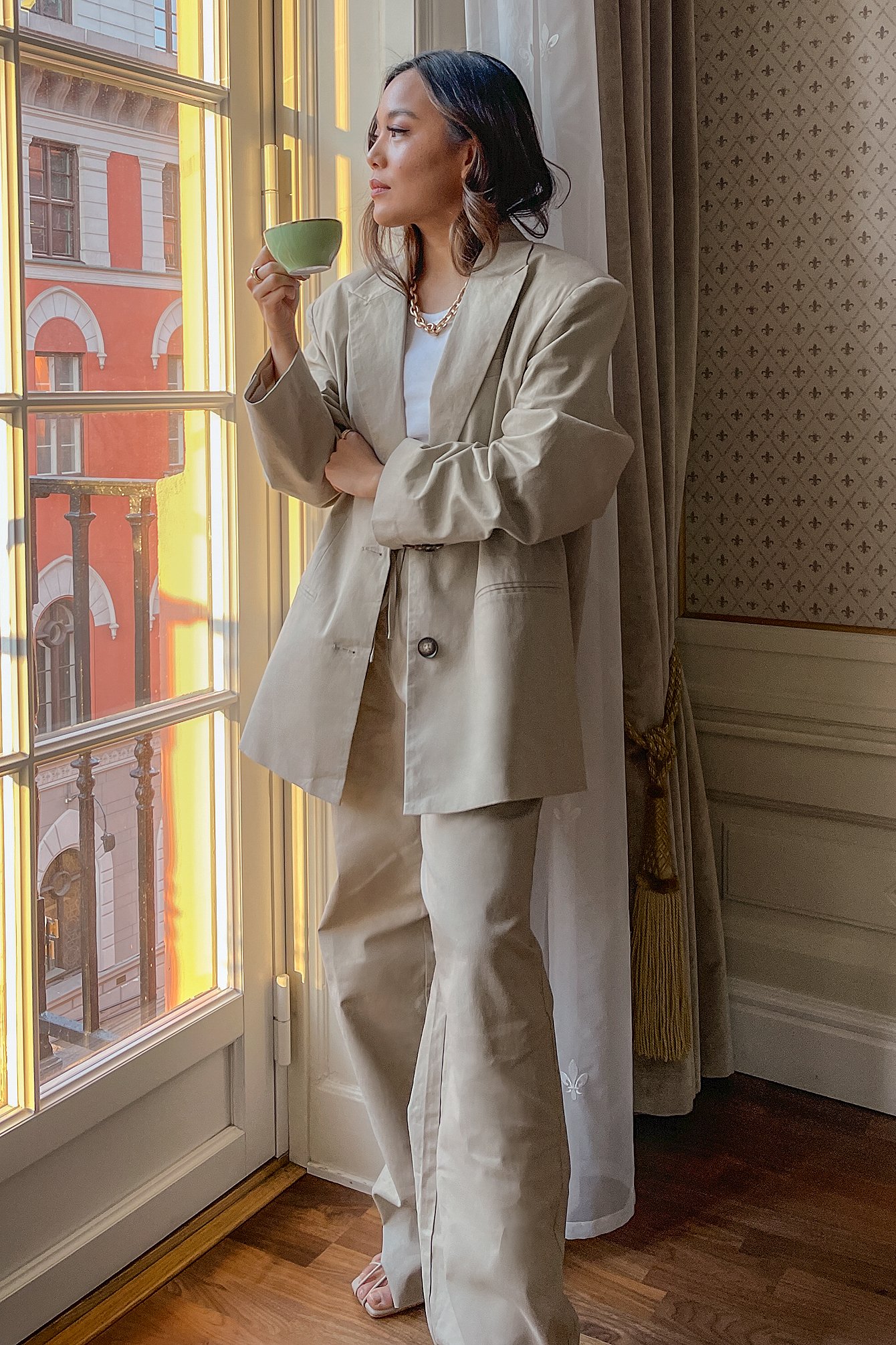 Na-kd Linen-blend Oversized Blazer Beige In Multi ModeSens