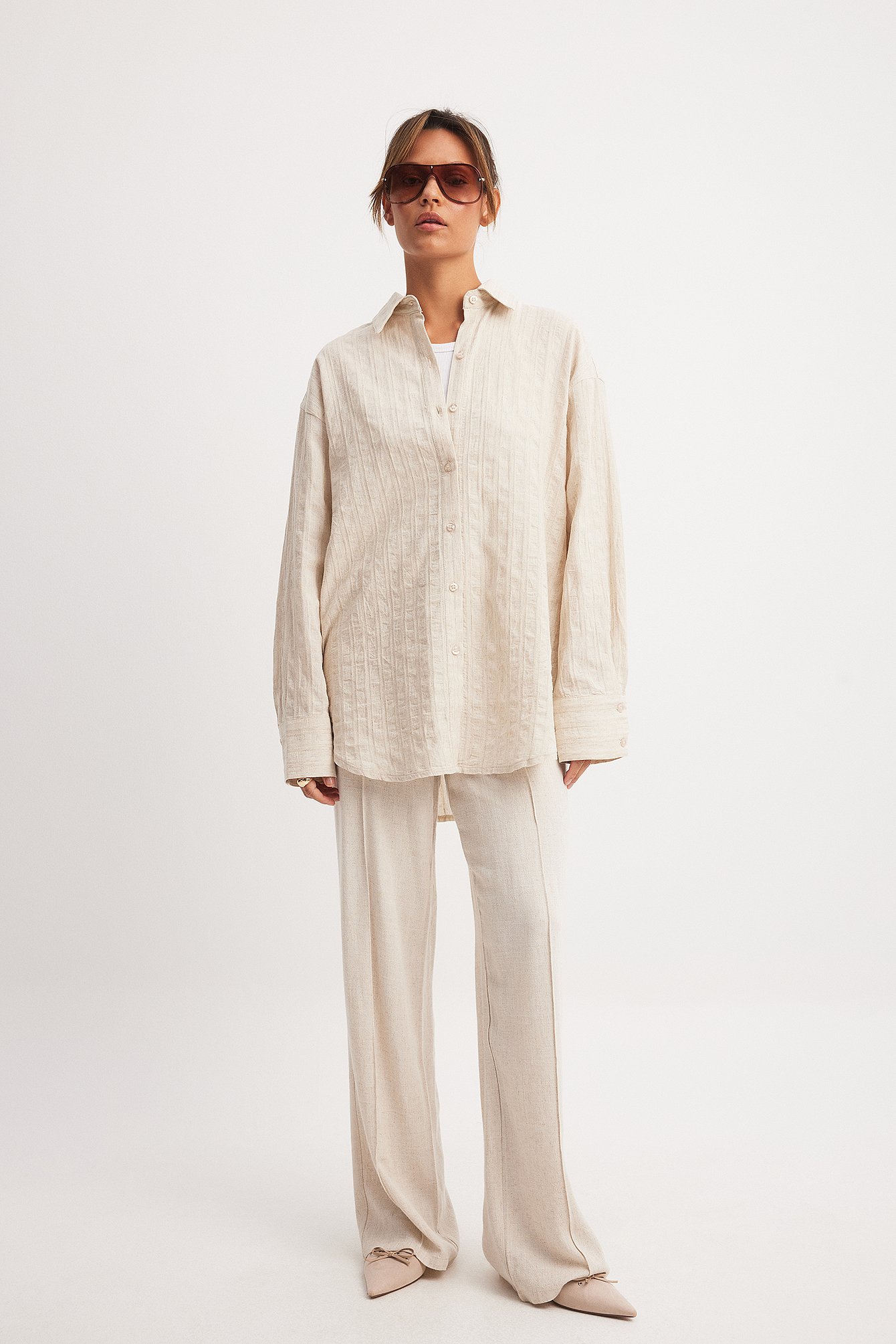 NA-KD - Strukturert skjorte i linblanding - Skjorter - Beige - EU 36 - NA-KD / NAKD