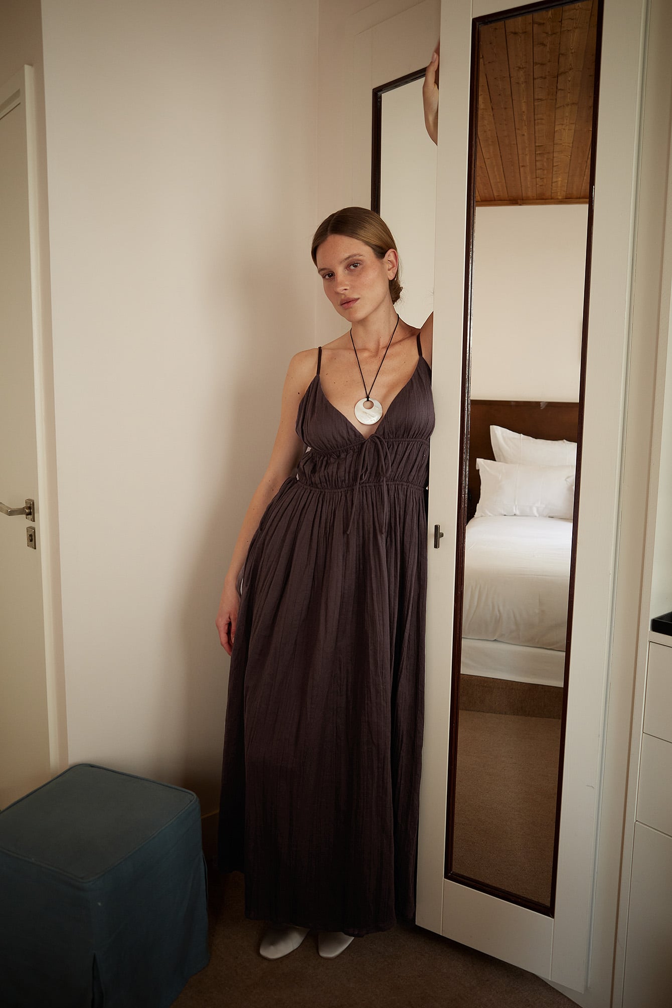 Linen Blend Crinkle Volume Strap Dress - Linen Dresses - Brown - EU 32 - NA-KD / NAKD