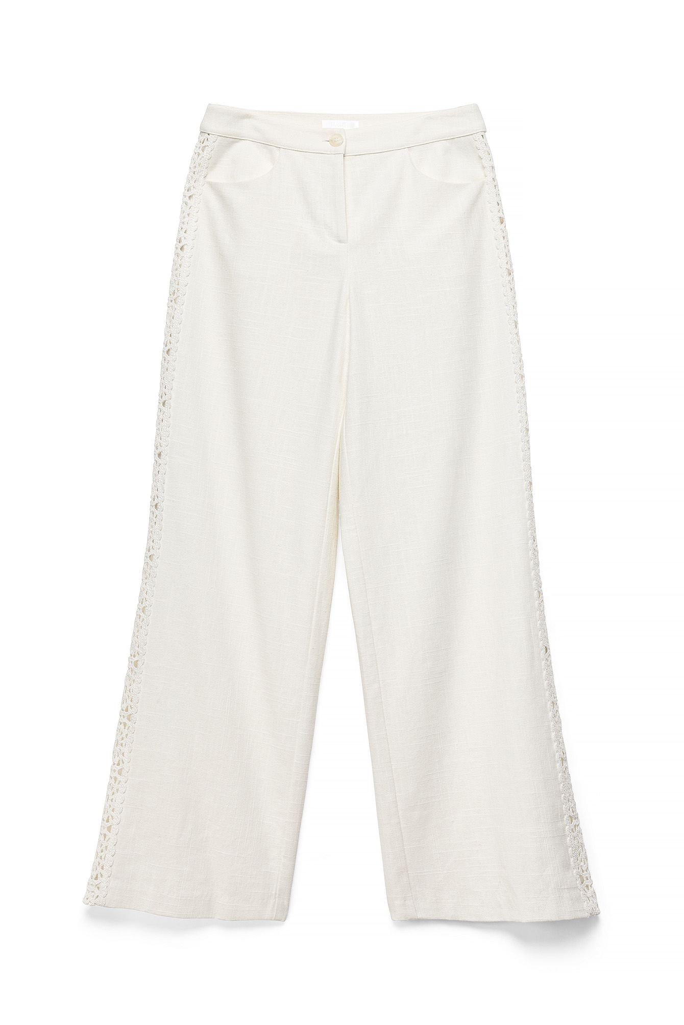 Offwhite Linen Blend Crochet Detail Trousers
