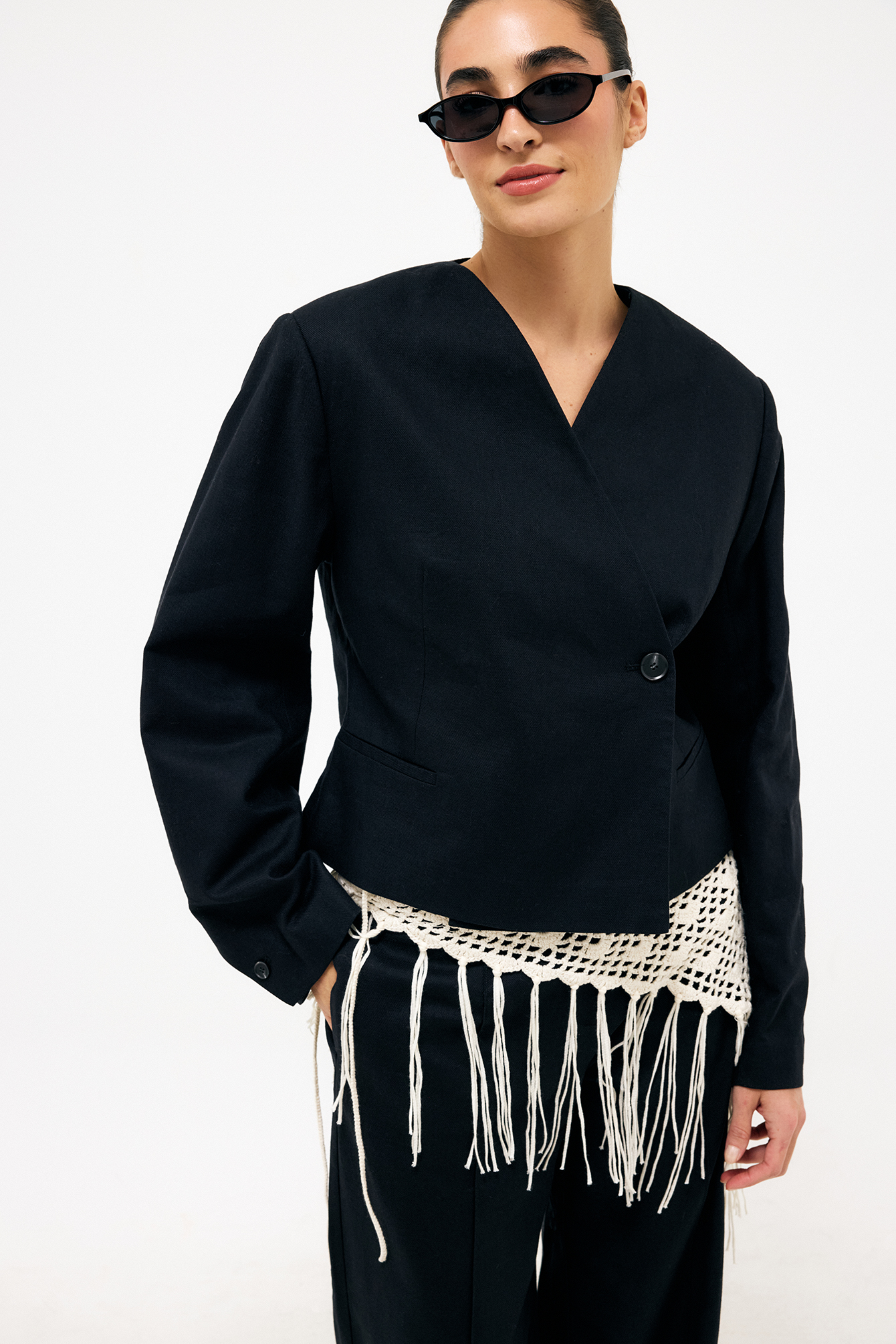 Short Linen Blend Blazer