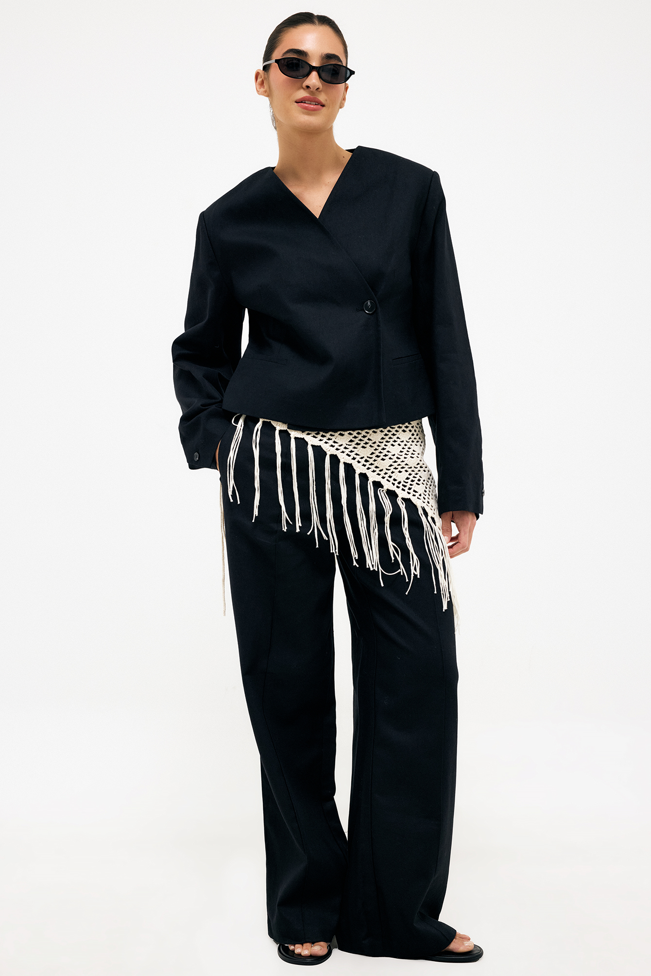 Linen Blend Wide Fold Detail Pants - Linen Trousers - Black - EU 32 - NA-KD / NAKD