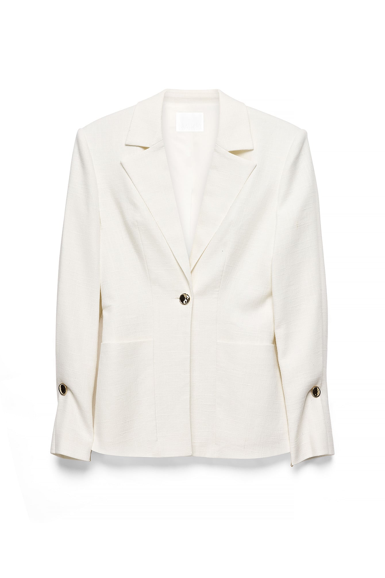 Offwhite Linen Blend Marked Waist Blazer