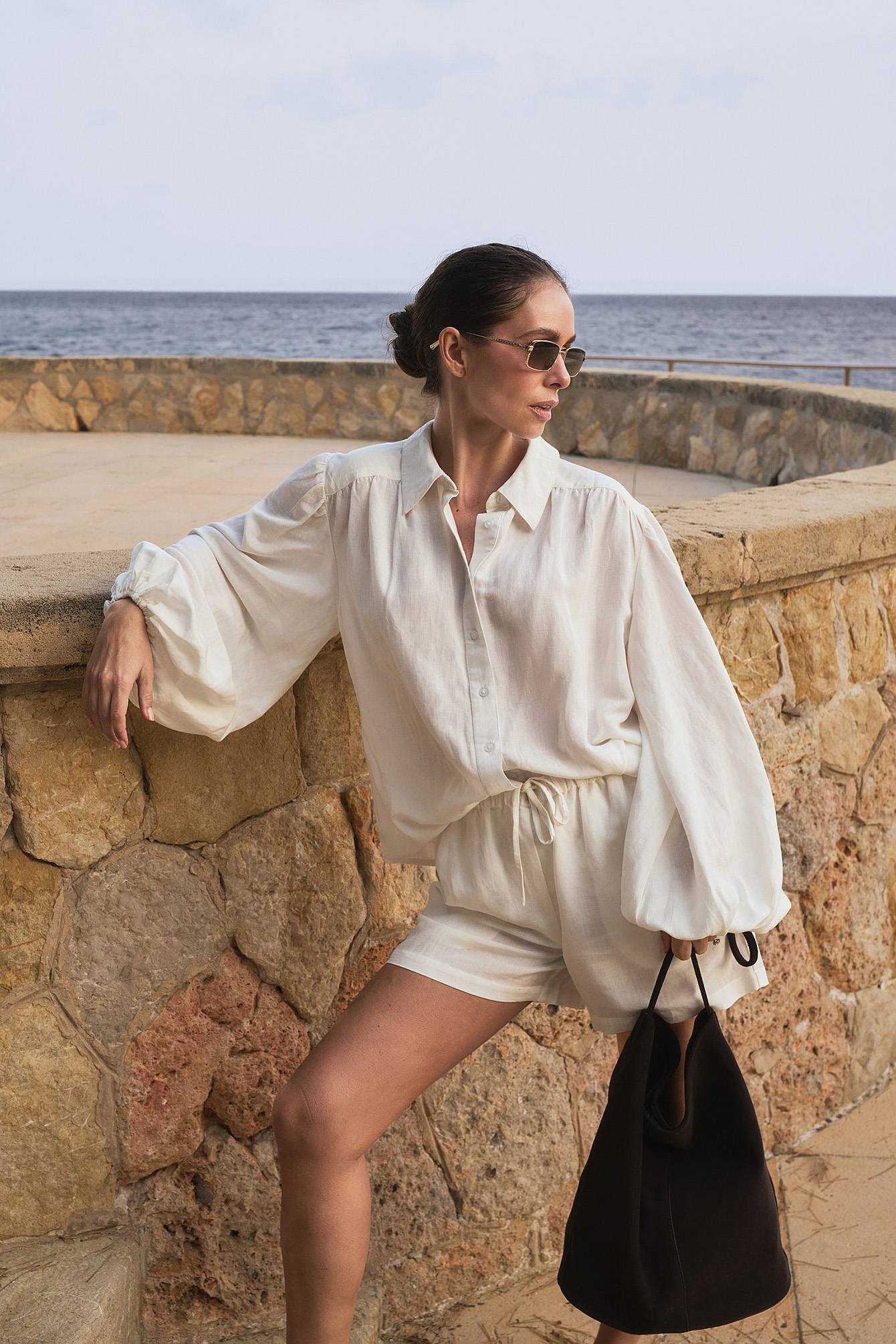 Maria Kragmann x NA-KD Linen Blend Mini Shorts - Linen Clothing - White - EU 40 - NA-KD / NAKD
