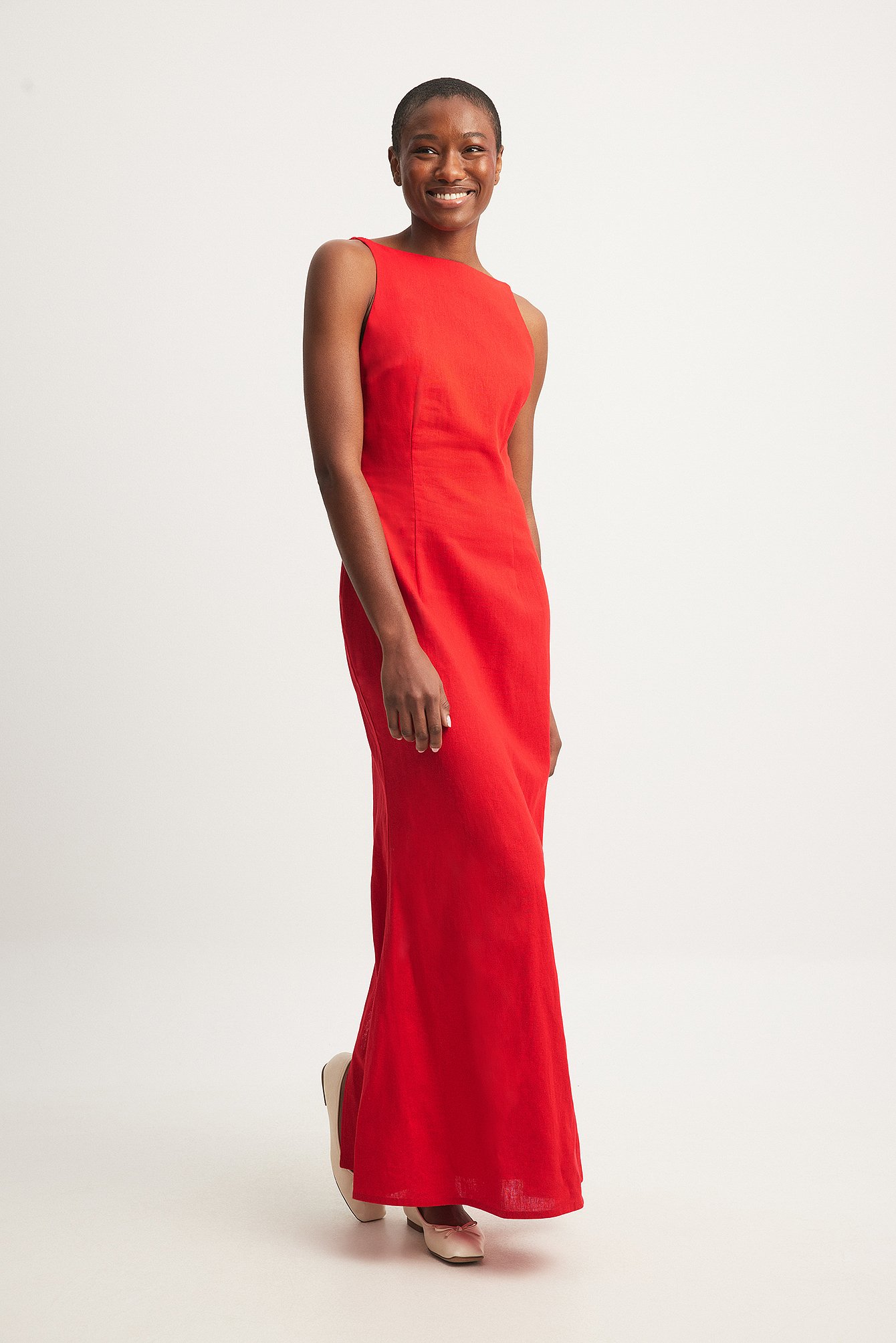 Linen Blend Open Back Maxi Dress Red | NA-KD Linen Blend Open Back Maxi Dress Red | NA-KD