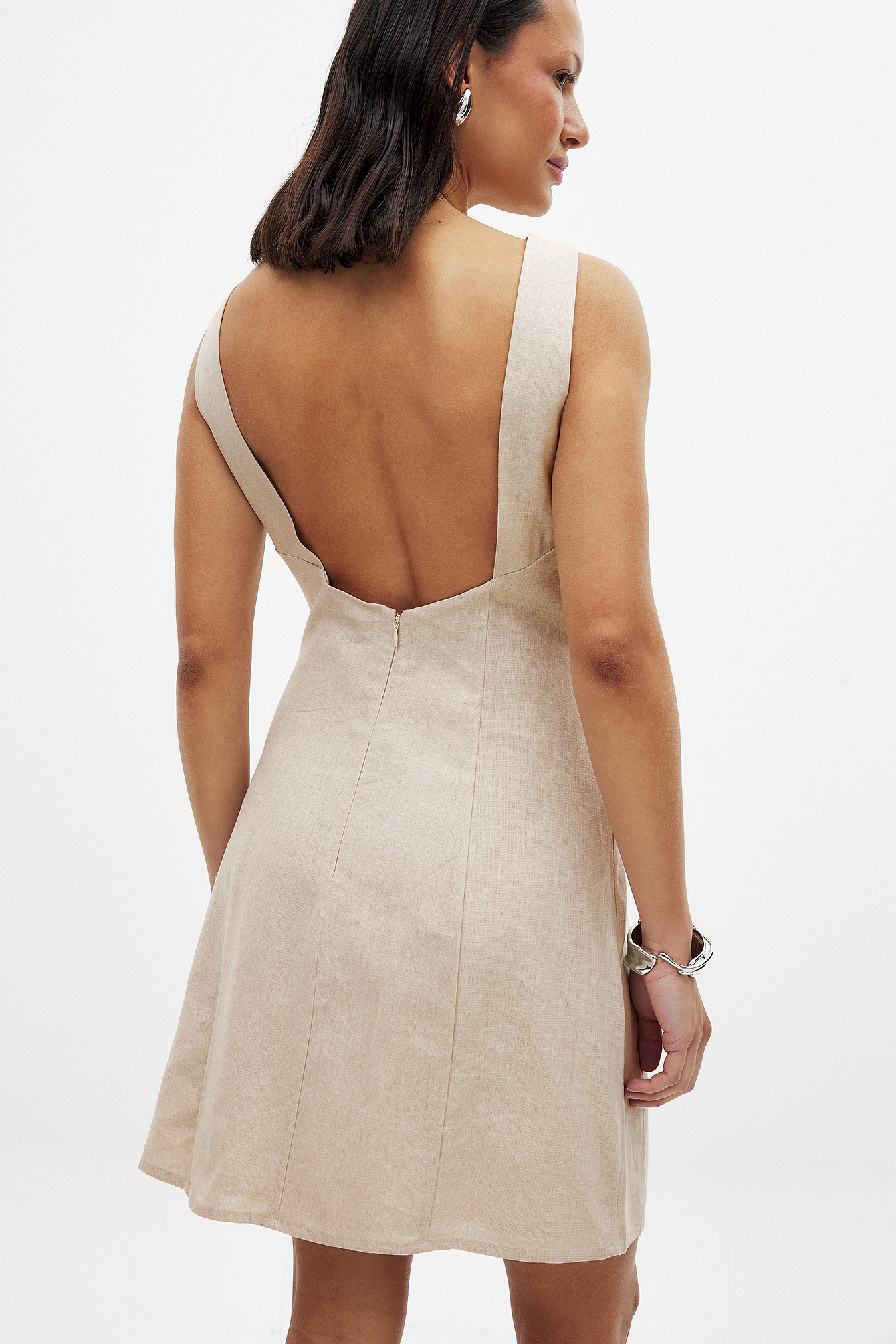 chinese dress ladies NA-KD Tie Front Linen Blend Dress, Cream, EU 32 : Amazon.co.uk: Fashion main image 1