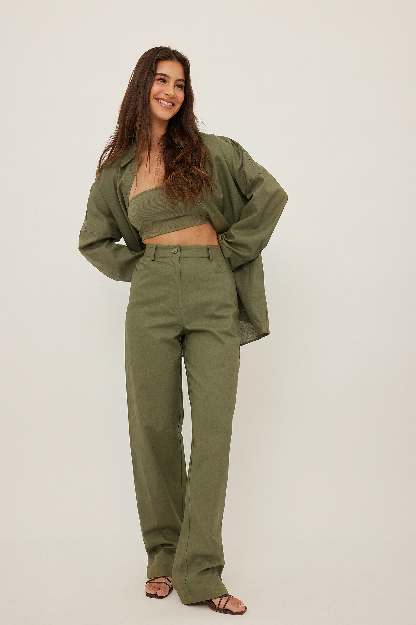 Linen Blend Oversized Shirt Green | na 