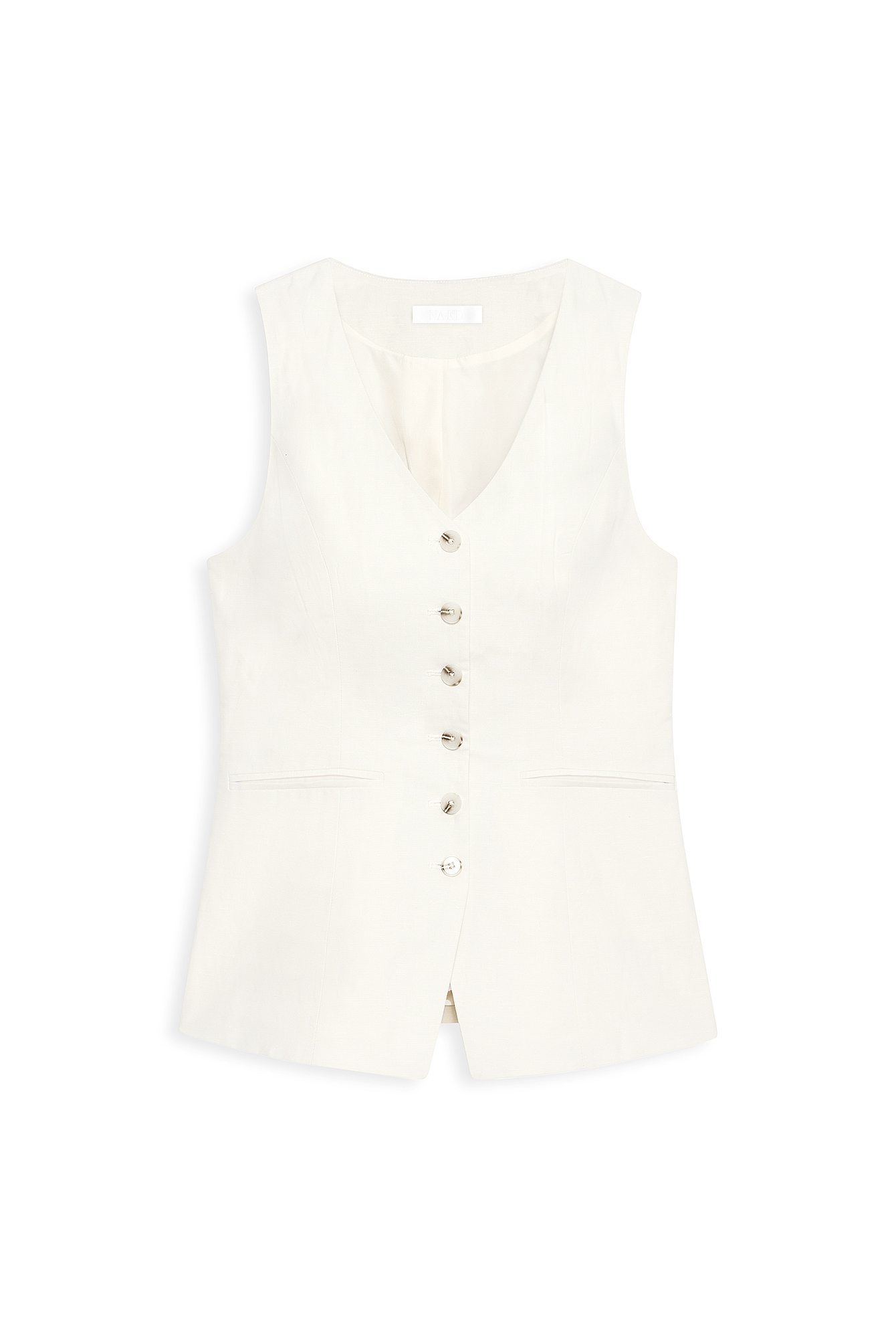 Cream Linen Blend V Neck Vest