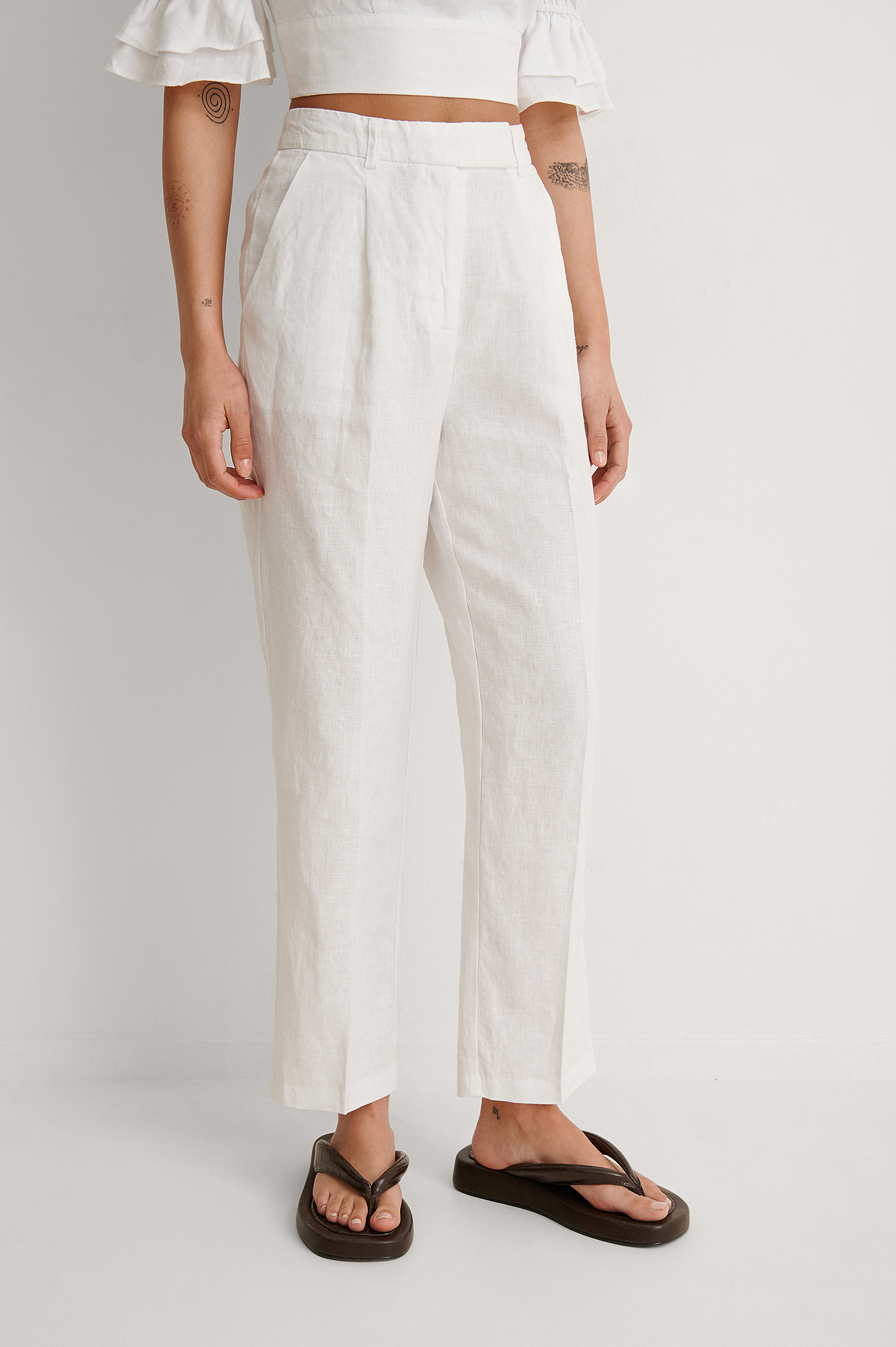 Linen Cropped Pants White | na-kd.com