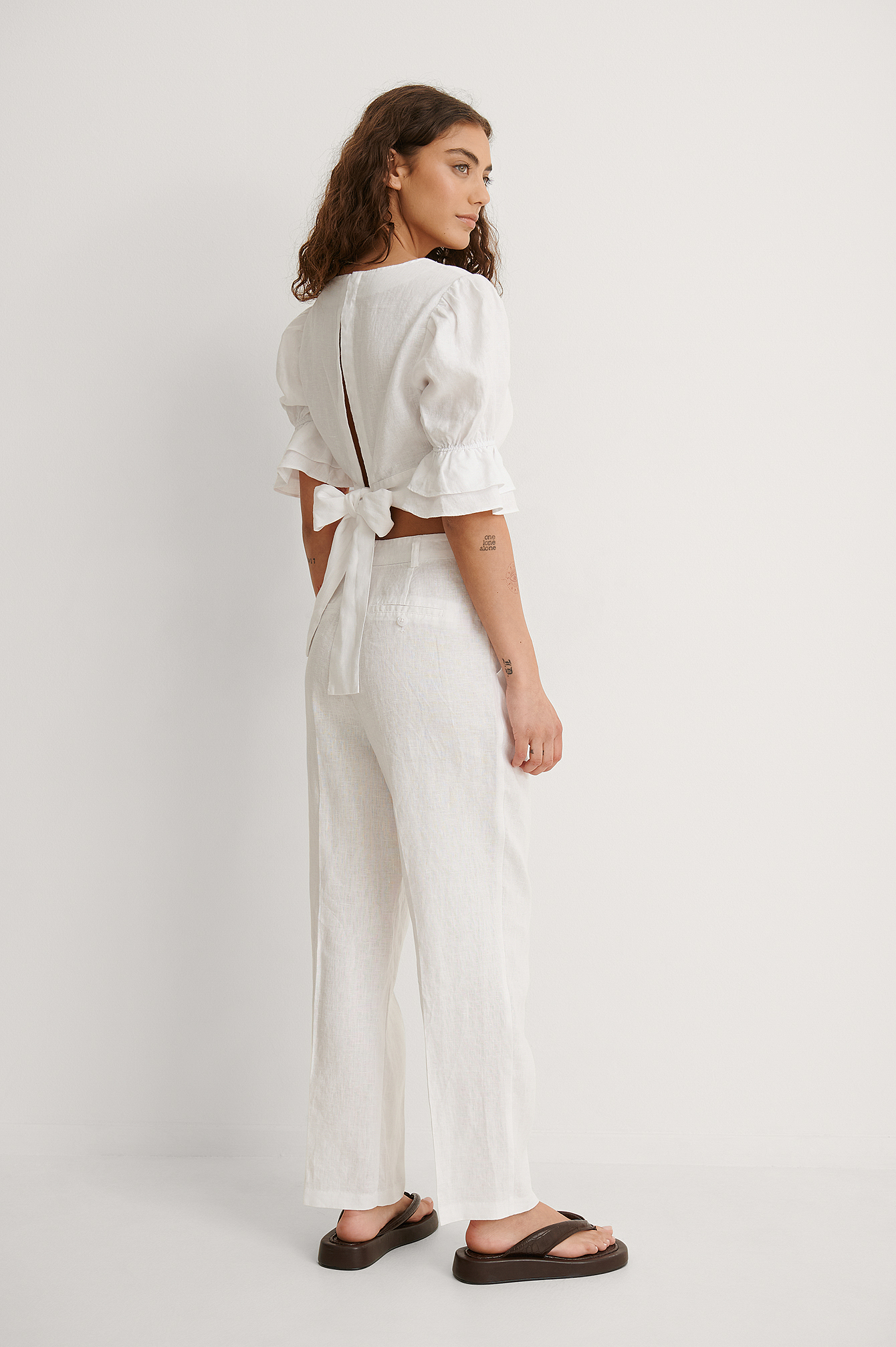 Linen Cropped Pants White | na-kd.com