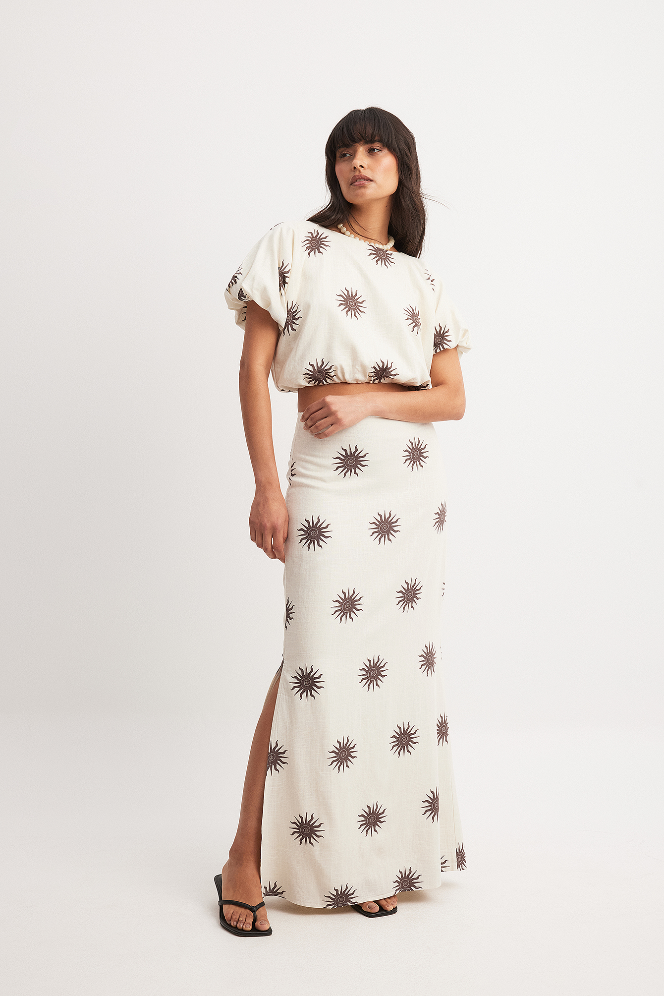 Linen Look Maxi Skirt Beige NA-KD - Main Image